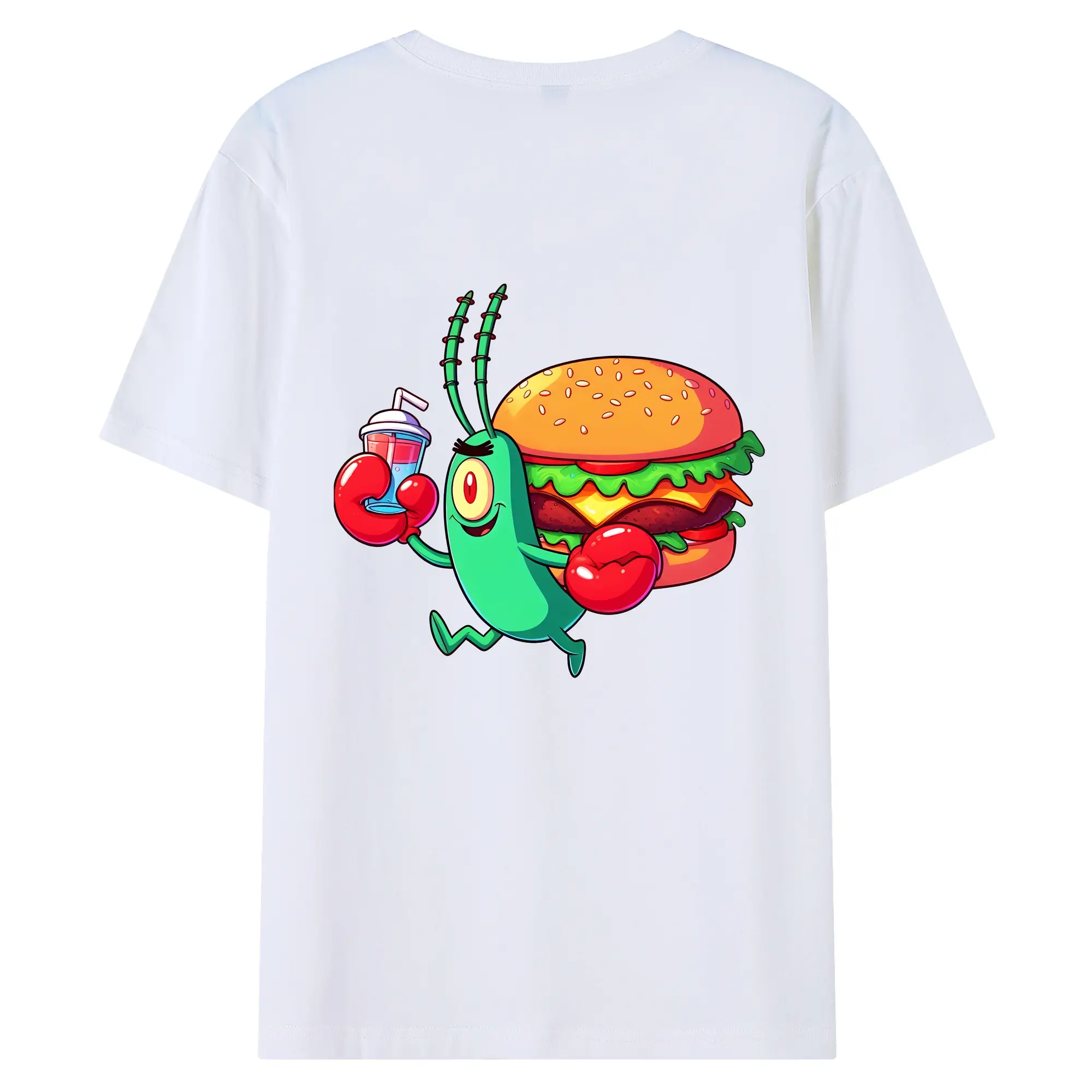 スポンジボブ グッズ プランクトン - 綿100％ 半袖Tシャツ ・ バックプリント ・ 快適 通気性 ・ 日常使い 散歩 スポーツ用