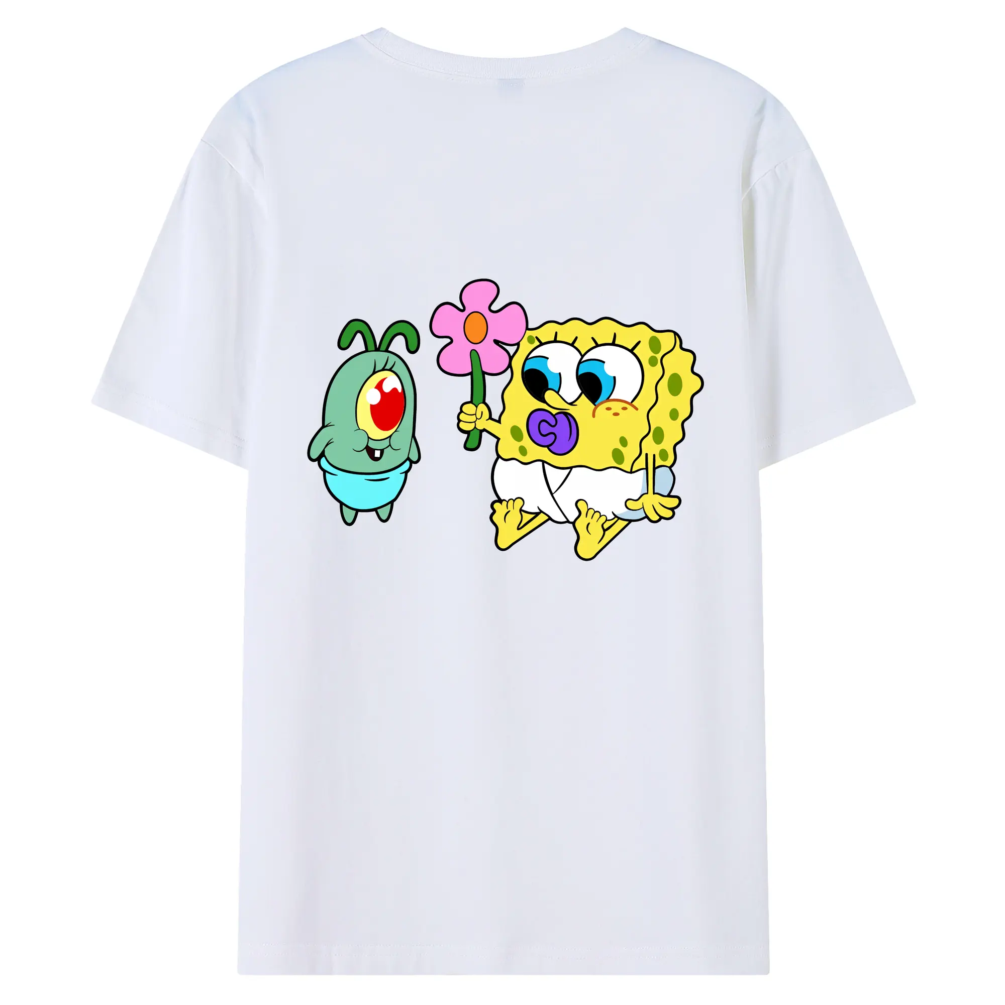 スポンジボブ グッズ プランクトン - 綿100％ 半袖Tシャツ ・ バックプリント ・ 快適 通気性 ・ 日常使い 散歩 スポーツ用