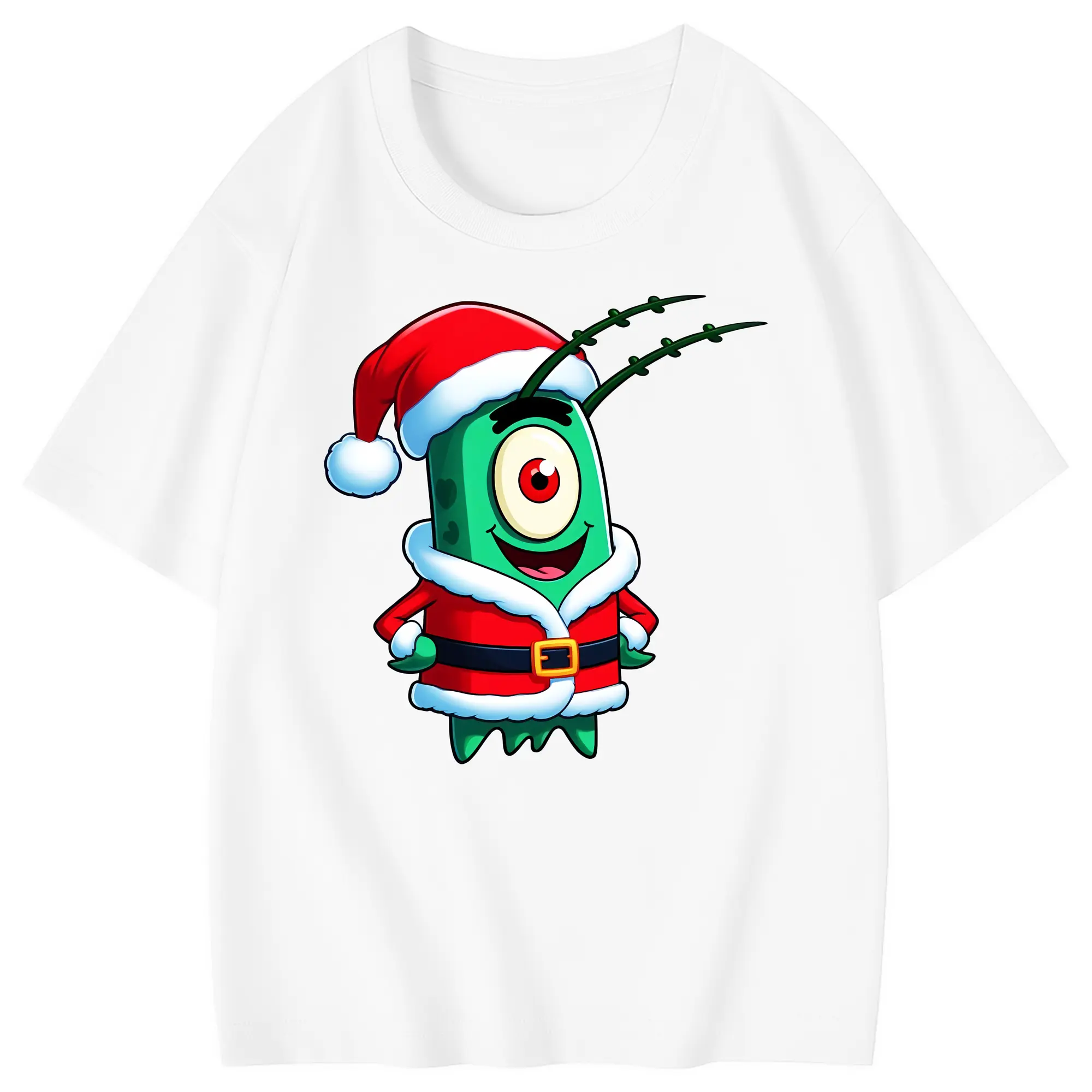 スポンジボブ グッズ プランクトン - 綿100％ キッズTシャツ ・ フロントプリント ・ 快適 通気性 ・ スポーツ カジュアル 散歩用