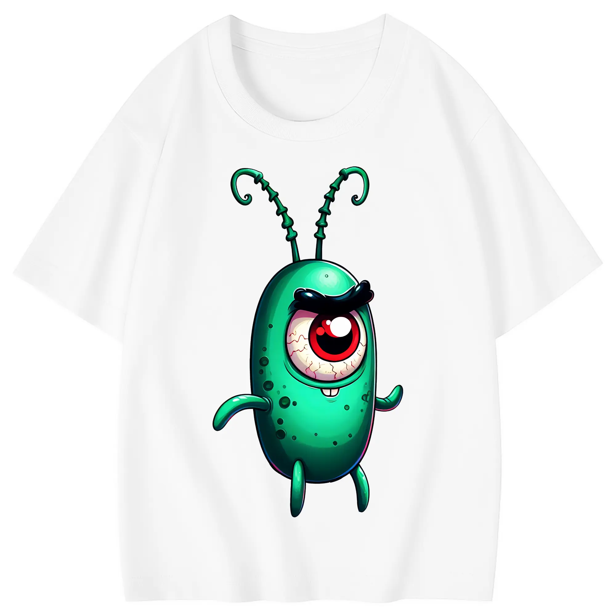 スポンジボブ グッズ プランクトン - 綿100％ キッズTシャツ ・ フロントプリント ・ 快適 通気性 ・ スポーツ カジュアル 散歩用