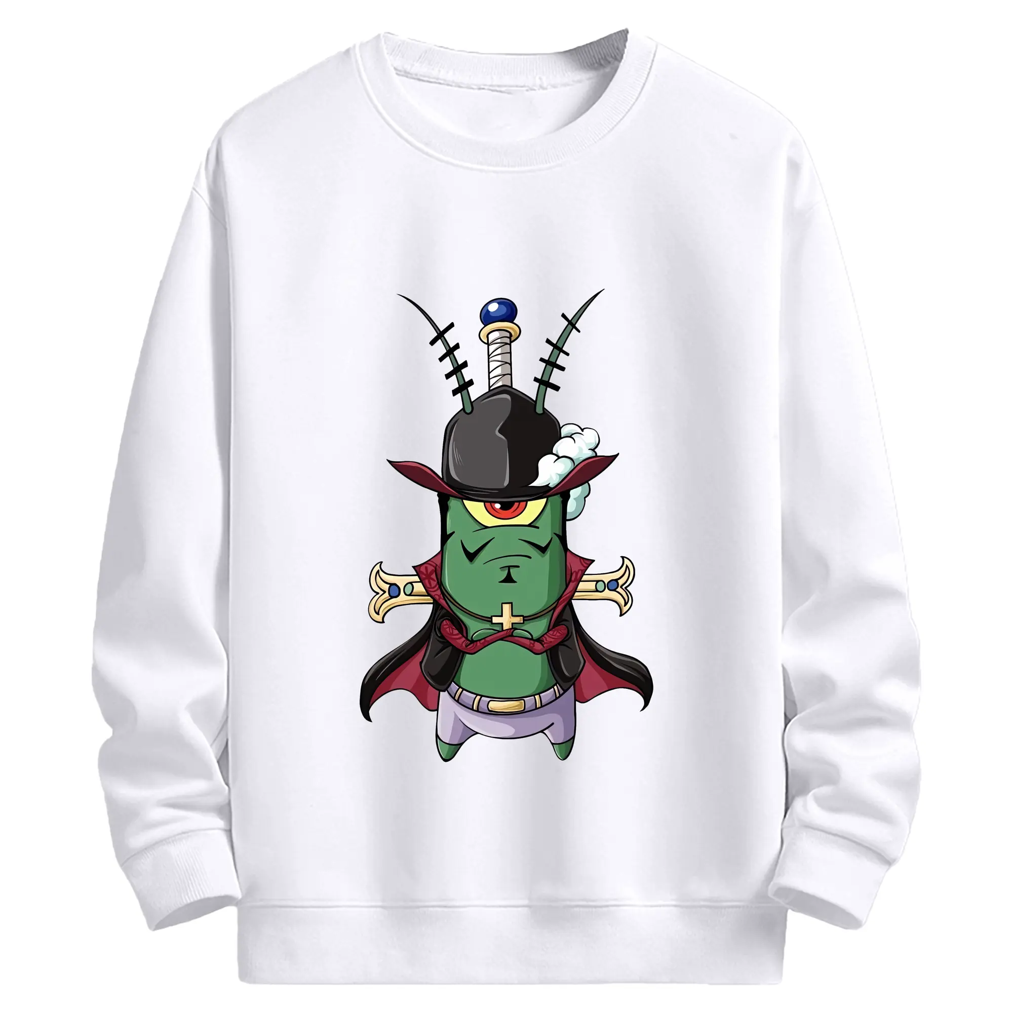 スポンジボブ グッズ プランクトン - 高品質 クルーネック スウェット ・ コットン59％ ポリエステル41％ ・ ユニセックス 長袖 トレーナー ・ カジュアル デイリー スポーツ 散歩用