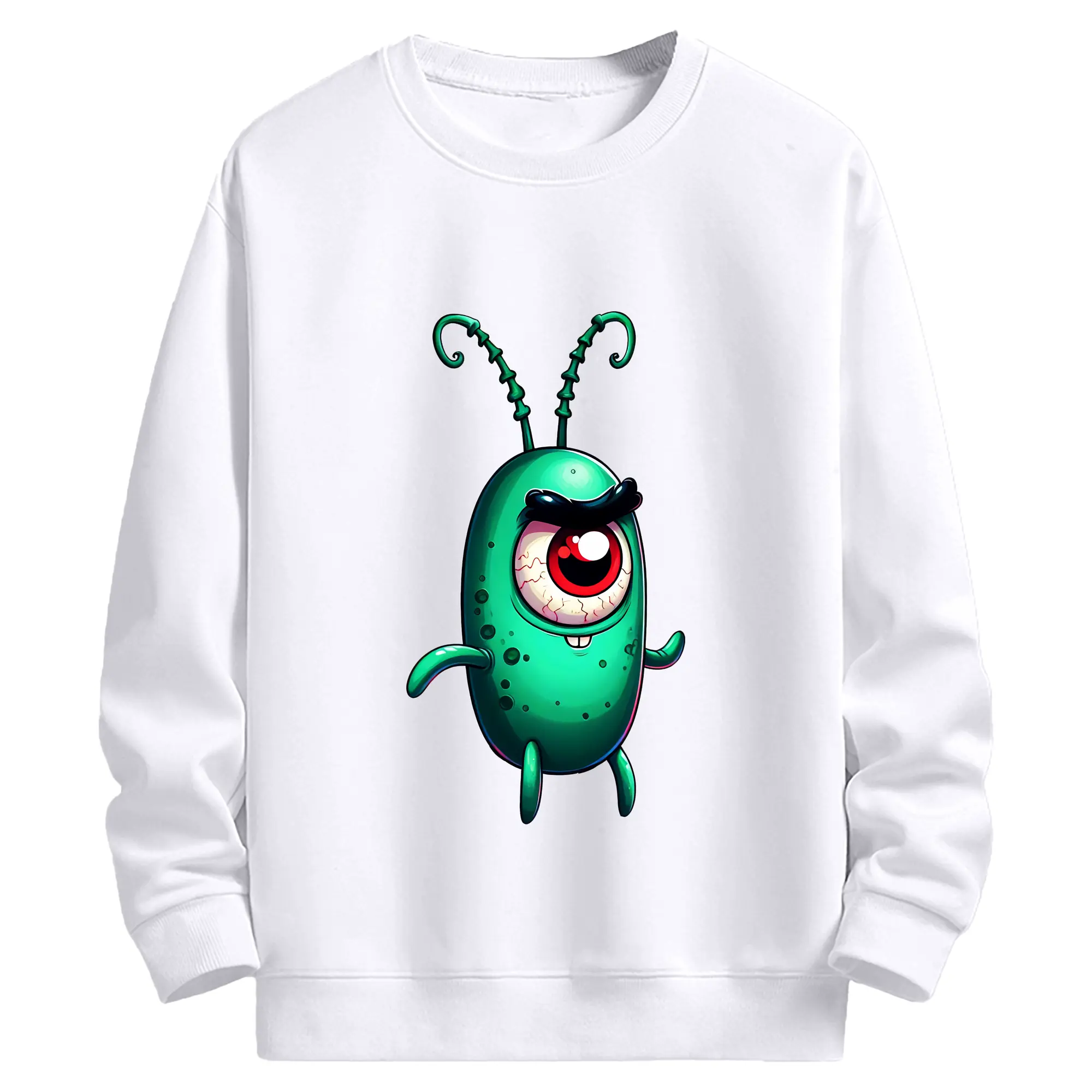 スポンジボブ グッズ プランクトン - 高品質 クルーネック スウェット ・ コットン59％ ポリエステル41％ ・ ユニセックス 長袖 トレーナー ・ カジュアル デイリー スポーツ 散歩用