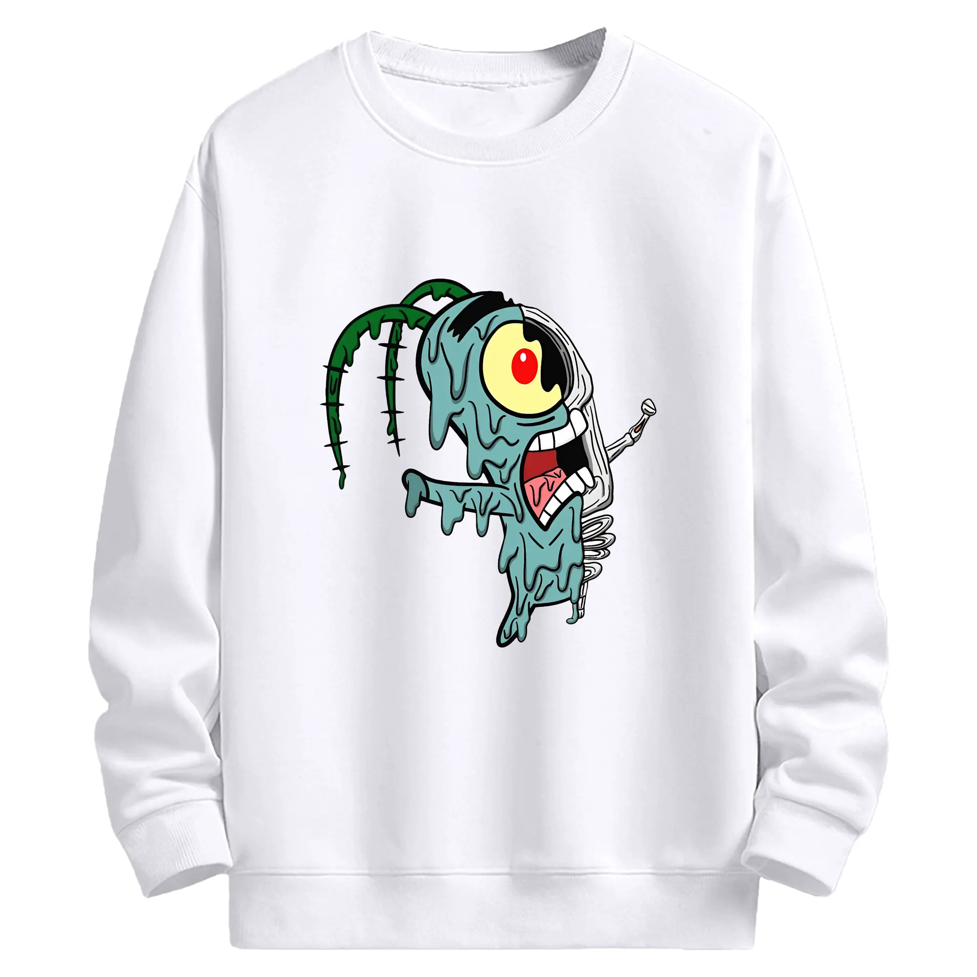 スポンジボブ グッズ プランクトン - 高品質 クルーネック スウェット ・ コットン59％ ポリエステル41％ ・ ユニセックス 長袖 トレーナー ・ カジュアル デイリー スポーツ 散歩用