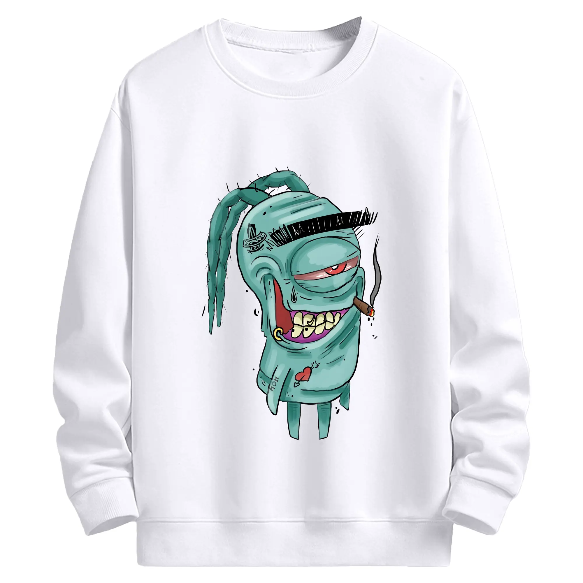 スポンジボブ グッズ プランクトン - 高品質 クルーネック スウェット ・ コットン59％ ポリエステル41％ ・ ユニセックス 長袖 トレーナー ・ カジュアル デイリー スポーツ 散歩用