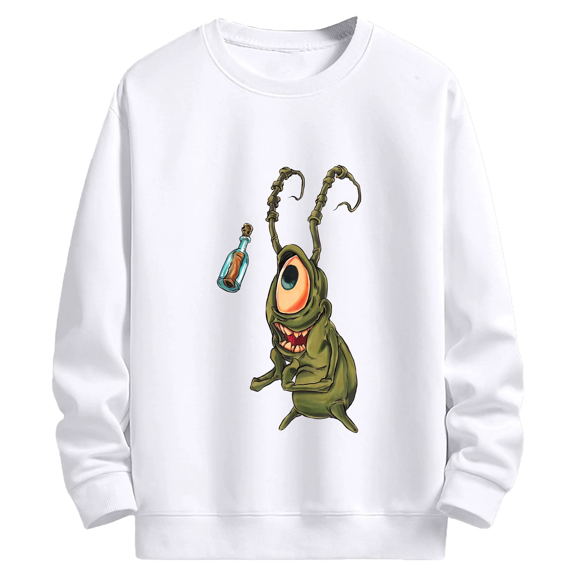 スポンジボブ グッズ プランクトン - 高品質 クルーネック スウェット ・ コットン59％ ポリエステル41％ ・ ユニセックス 長袖 トレーナー ・ カジュアル デイリー スポーツ 散歩用