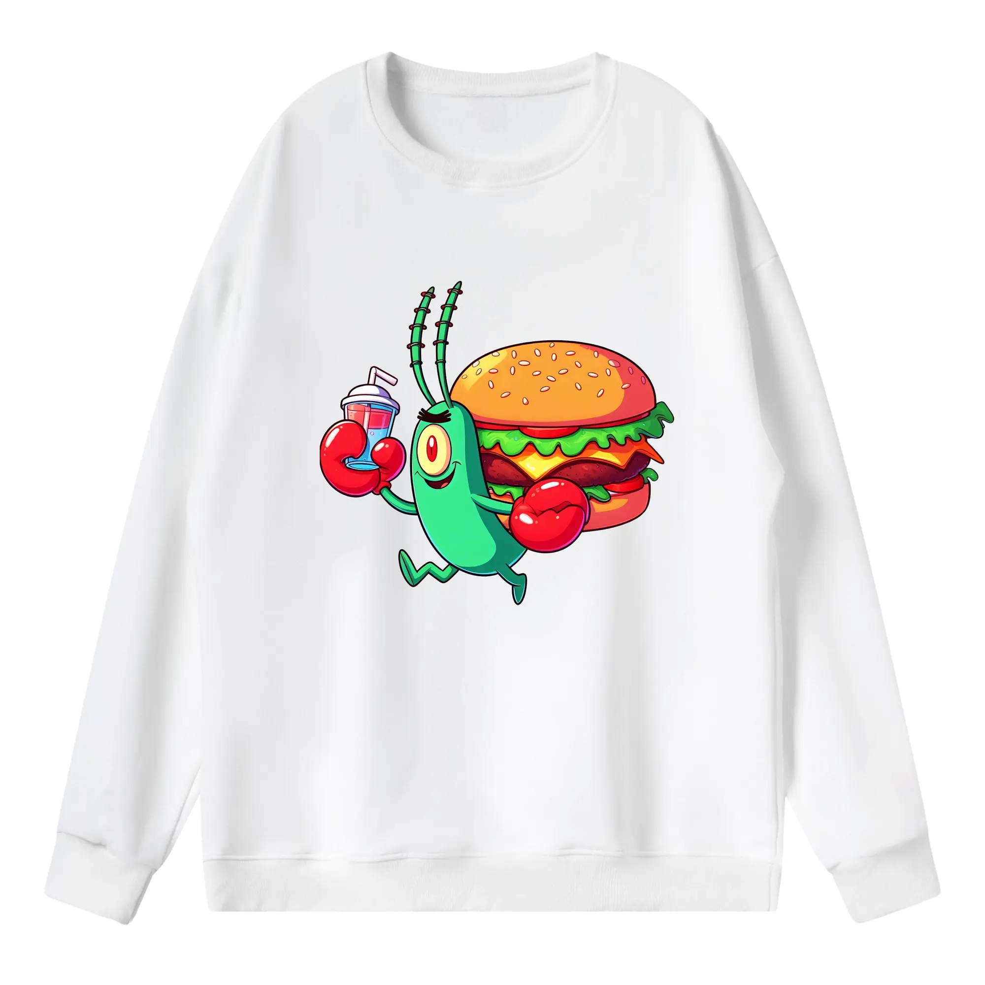 スポンジボブ グッズ プランクトン - 薄手 クルーネック スウェット 裏毛260g · ポリエステル 春秋向け カジュアル 男女兼用 · トレーナー デイリー スポーツ 散歩に最適