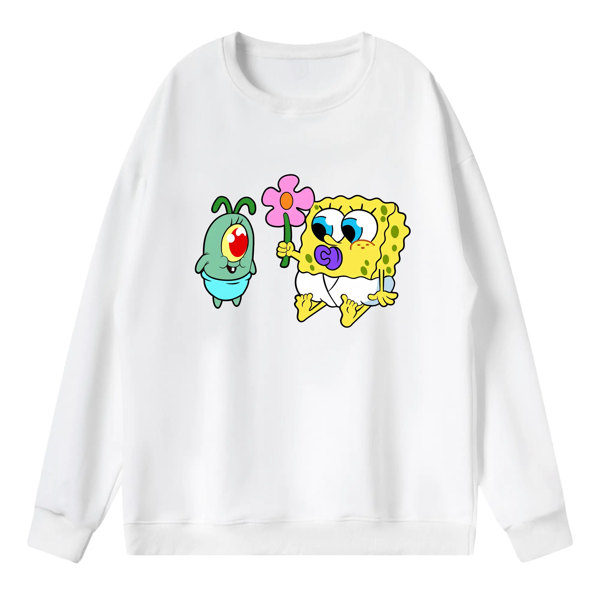 スポンジボブ グッズ プランクトン - 薄手 クルーネック スウェット 裏毛260g · ポリエステル 春秋向け カジュアル 男女兼用 · トレーナー デイリー スポーツ 散歩に最適