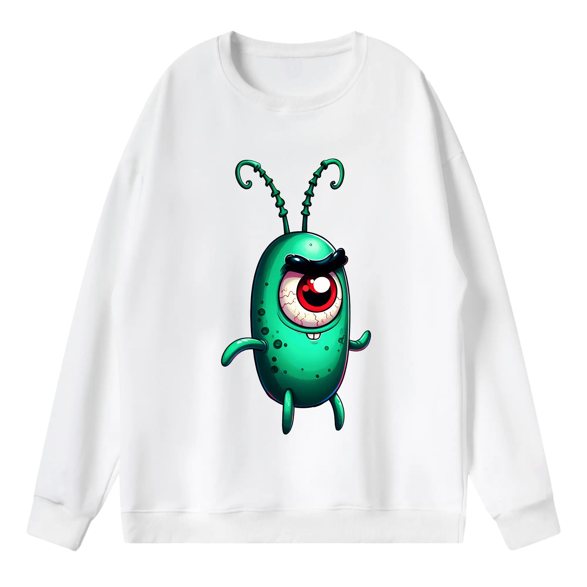 スポンジボブ グッズ プランクトン - 薄手 クルーネック スウェット 裏毛260g · ポリエステル 春秋向け カジュアル 男女兼用 · トレーナー デイリー スポーツ 散歩に最適