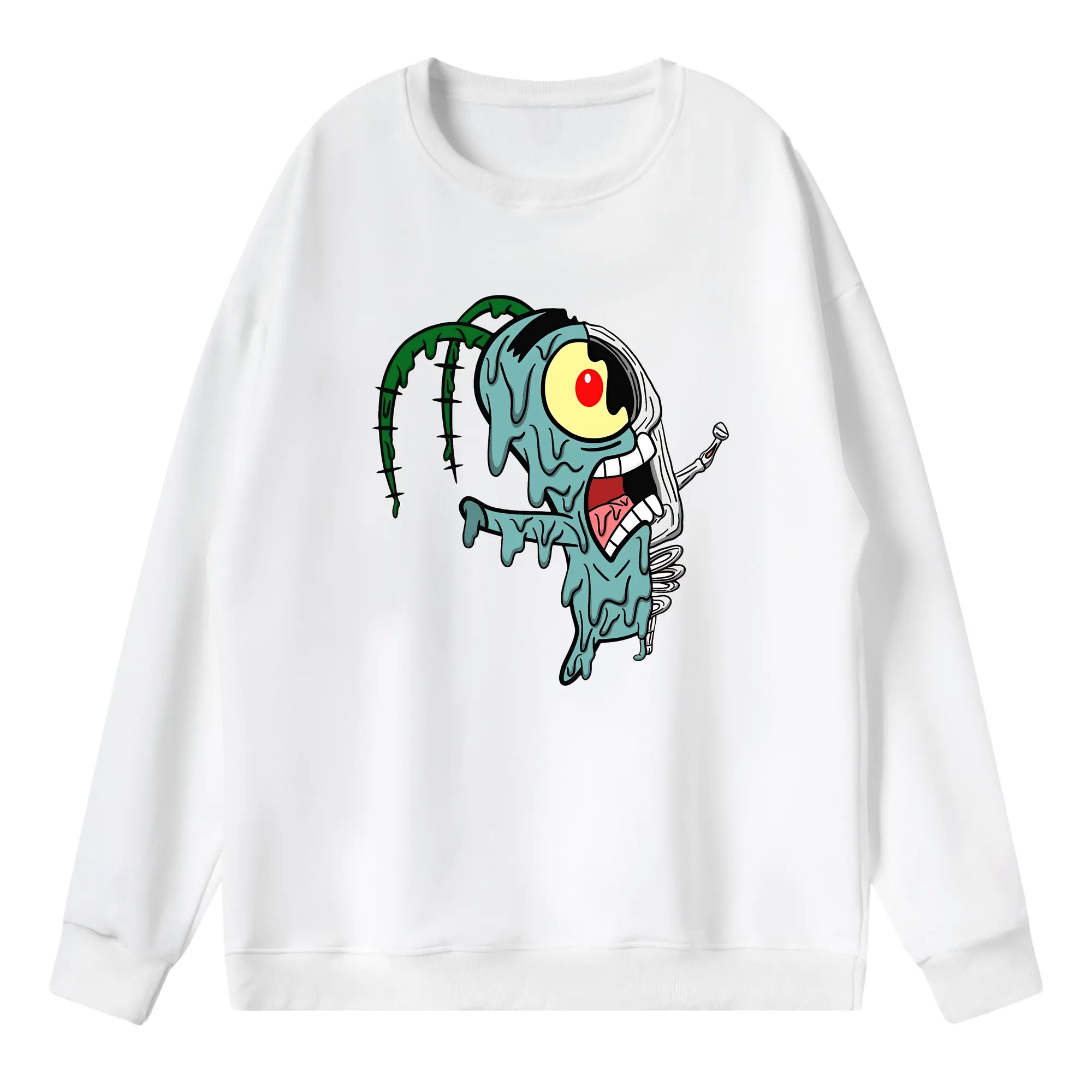 スポンジボブ グッズ プランクトン - 薄手 クルーネック スウェット 裏毛260g · ポリエステル 春秋向け カジュアル 男女兼用 · トレーナー デイリー スポーツ 散歩に最適