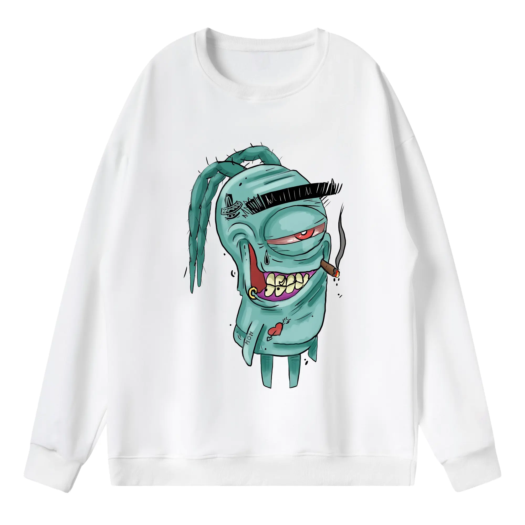 スポンジボブ グッズ プランクトン - 薄手 クルーネック スウェット 裏毛260g · ポリエステル 春秋向け カジュアル 男女兼用 · トレーナー デイリー スポーツ 散歩に最適