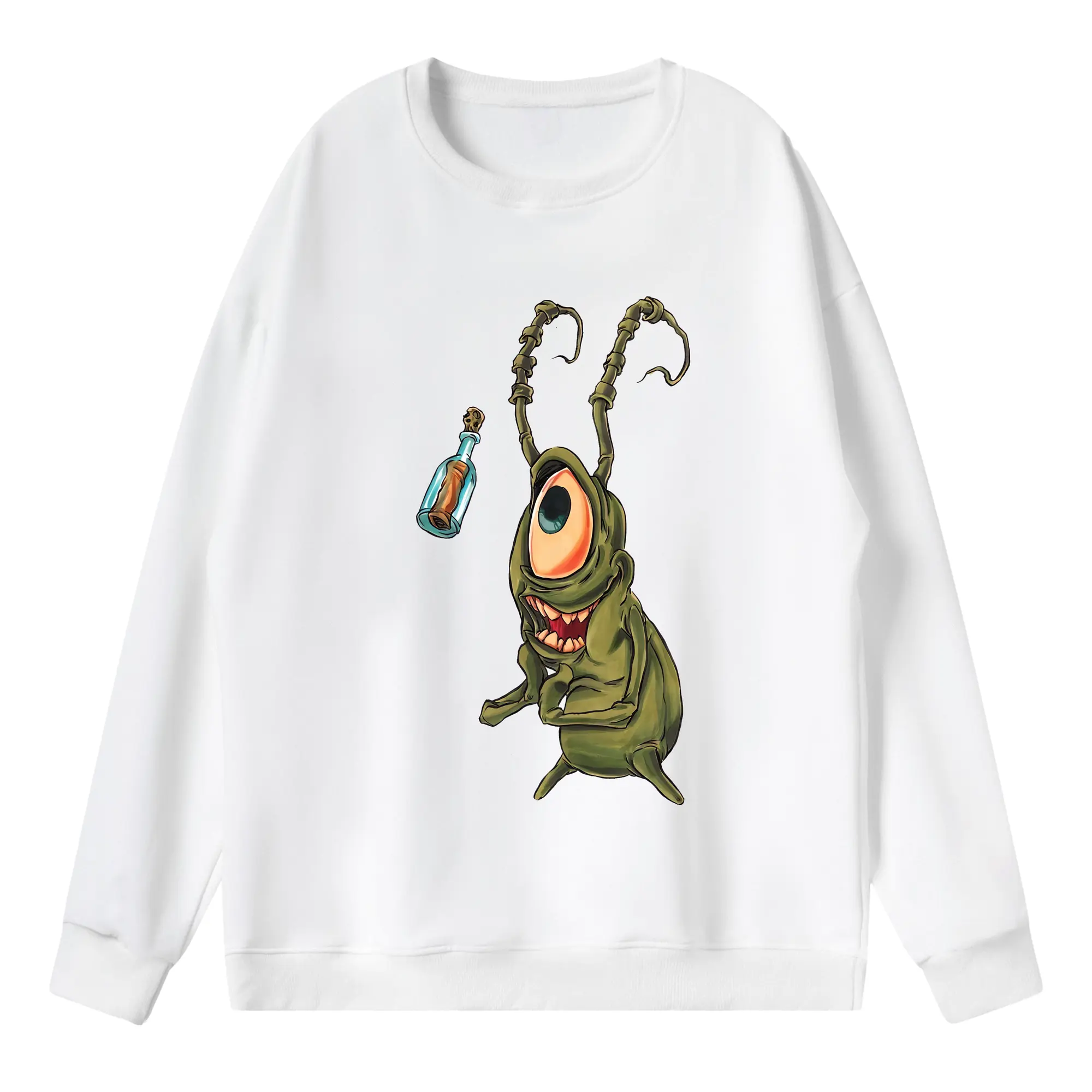 スポンジボブ グッズ プランクトン - 薄手 クルーネック スウェット 裏毛260g · ポリエステル 春秋向け カジュアル 男女兼用 · トレーナー デイリー スポーツ 散歩に最適