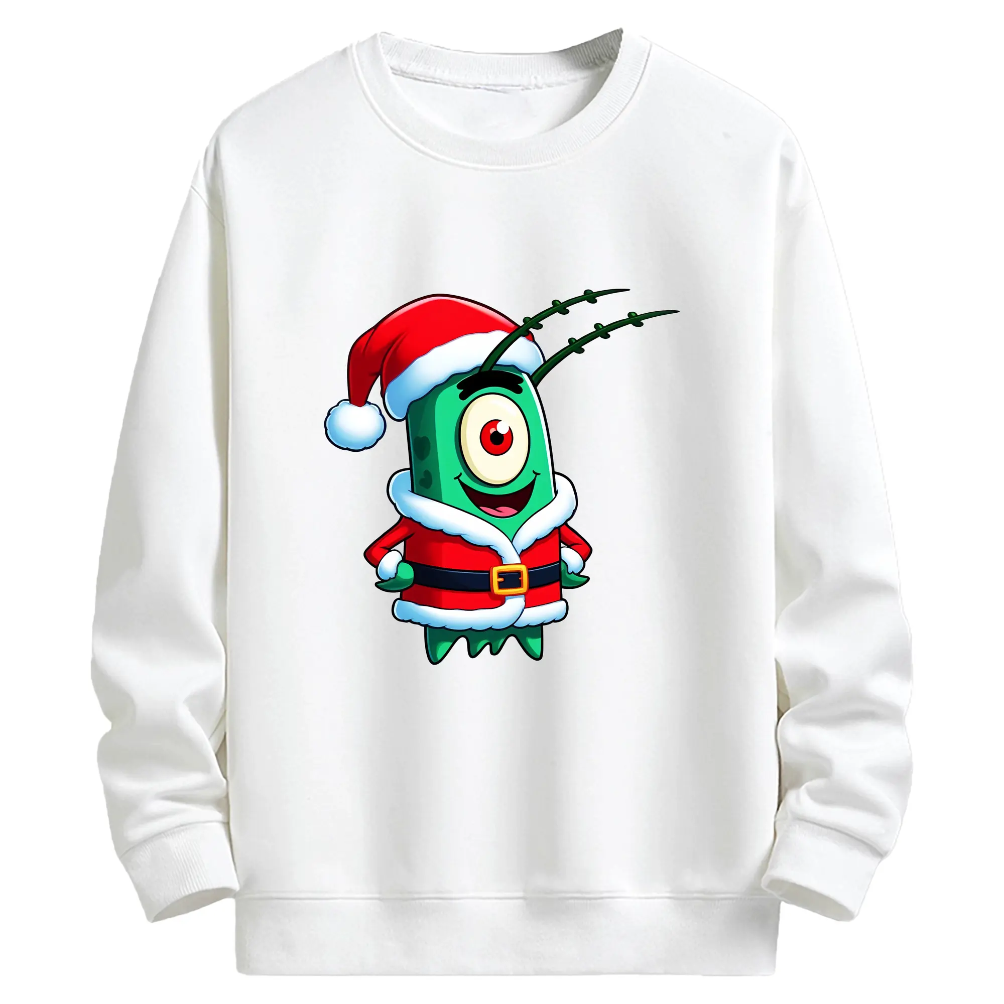 スポンジボブ グッズ プランクトン - キッズ クルーネックスウェットシャツ ・ フロントプリント ・ 綿80％ ポリエステル20％ ・ 快適 通学 スポーツ 日常使い お散歩用