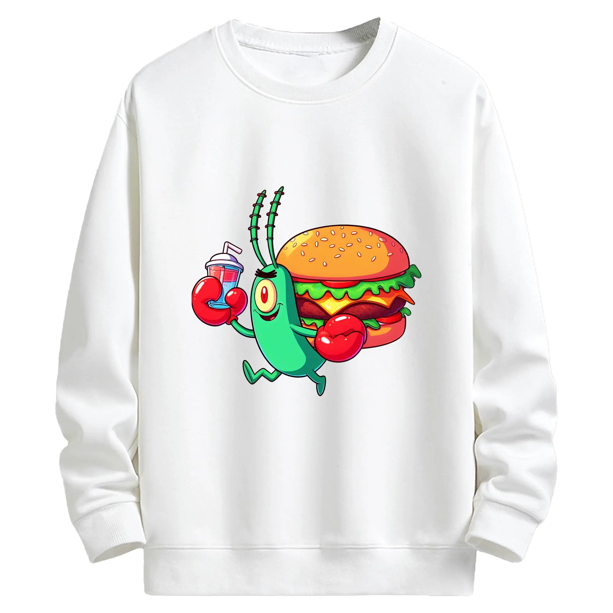 スポンジボブ グッズ プランクトン - キッズ クルーネックスウェットシャツ ・ フロントプリント ・ 綿80％ ポリエステル20％ ・ 快適 通学 スポーツ 日常使い お散歩用