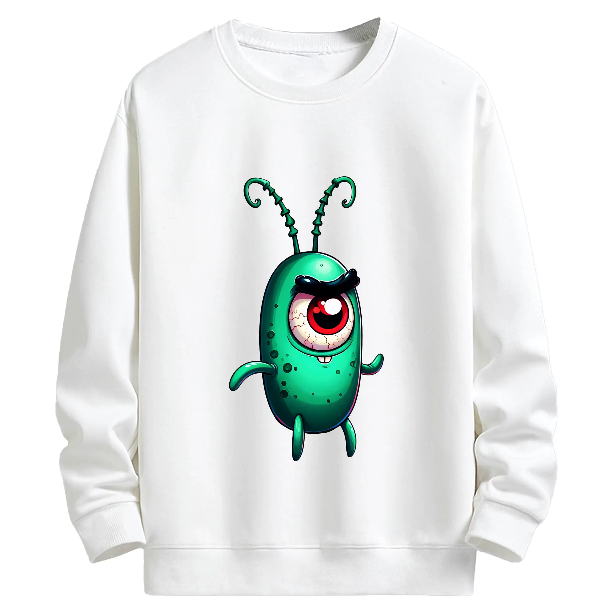 スポンジボブ グッズ プランクトン - キッズ クルーネックスウェットシャツ ・ フロントプリント ・ 綿80％ ポリエステル20％ ・ 快適 通学 スポーツ 日常使い お散歩用