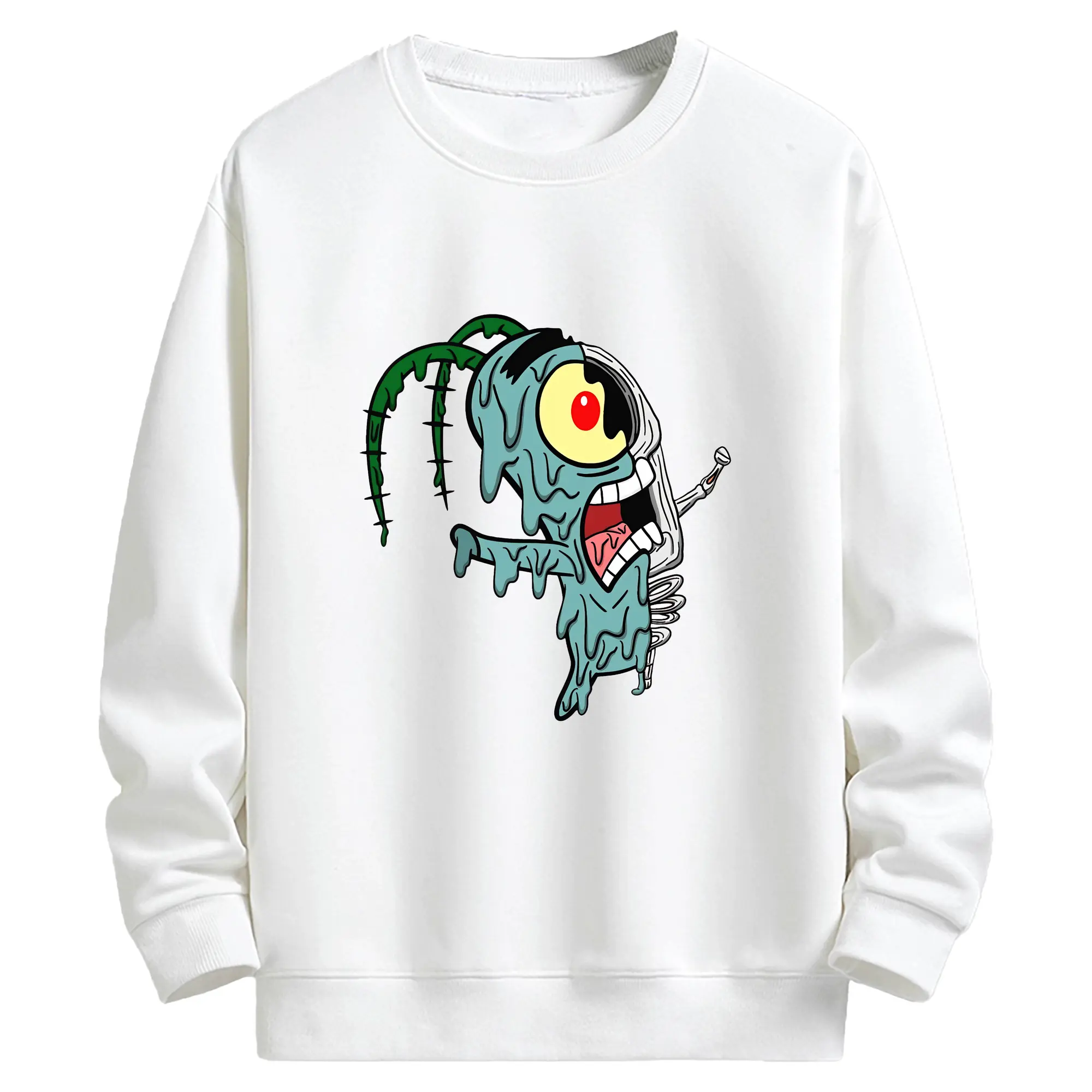 スポンジボブ グッズ プランクトン - キッズ クルーネックスウェットシャツ ・ フロントプリント ・ 綿80％ ポリエステル20％ ・ 快適 通学 スポーツ 日常使い お散歩用