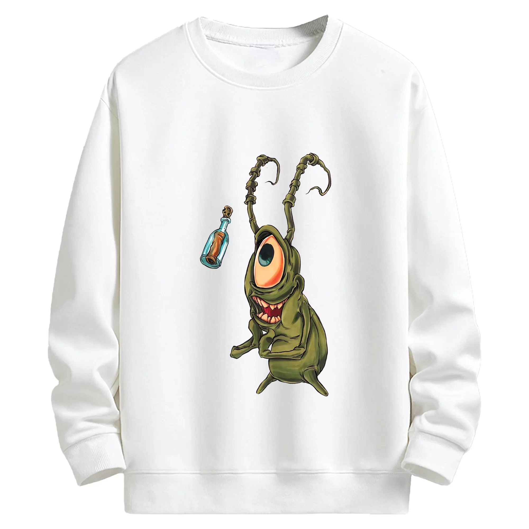 スポンジボブ グッズ プランクトン - キッズ クルーネックスウェットシャツ ・ フロントプリント ・ 綿80％ ポリエステル20％ ・ 快適 通学 スポーツ 日常使い お散歩用