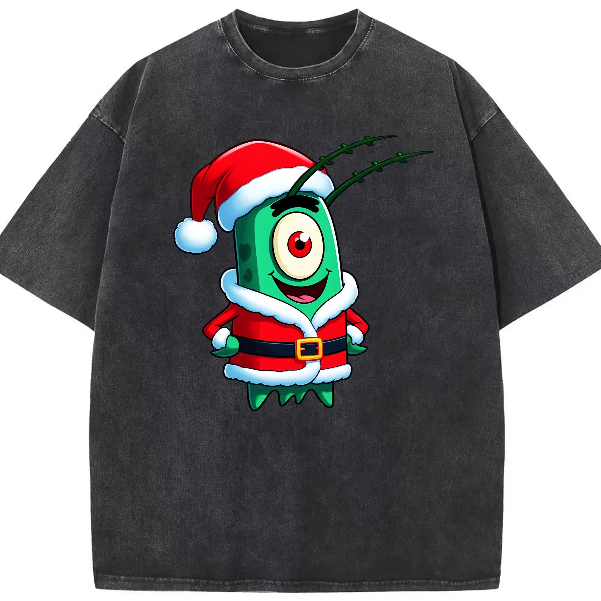 スポンジボブ グッズ プランクトン - 綿100％ ヴィンテージ風 半袖Tシャツ ・ フロントプリント ・ 柔らか肌触り ・ 通気性 快適 ・ スポーツ カジュアル 外出用