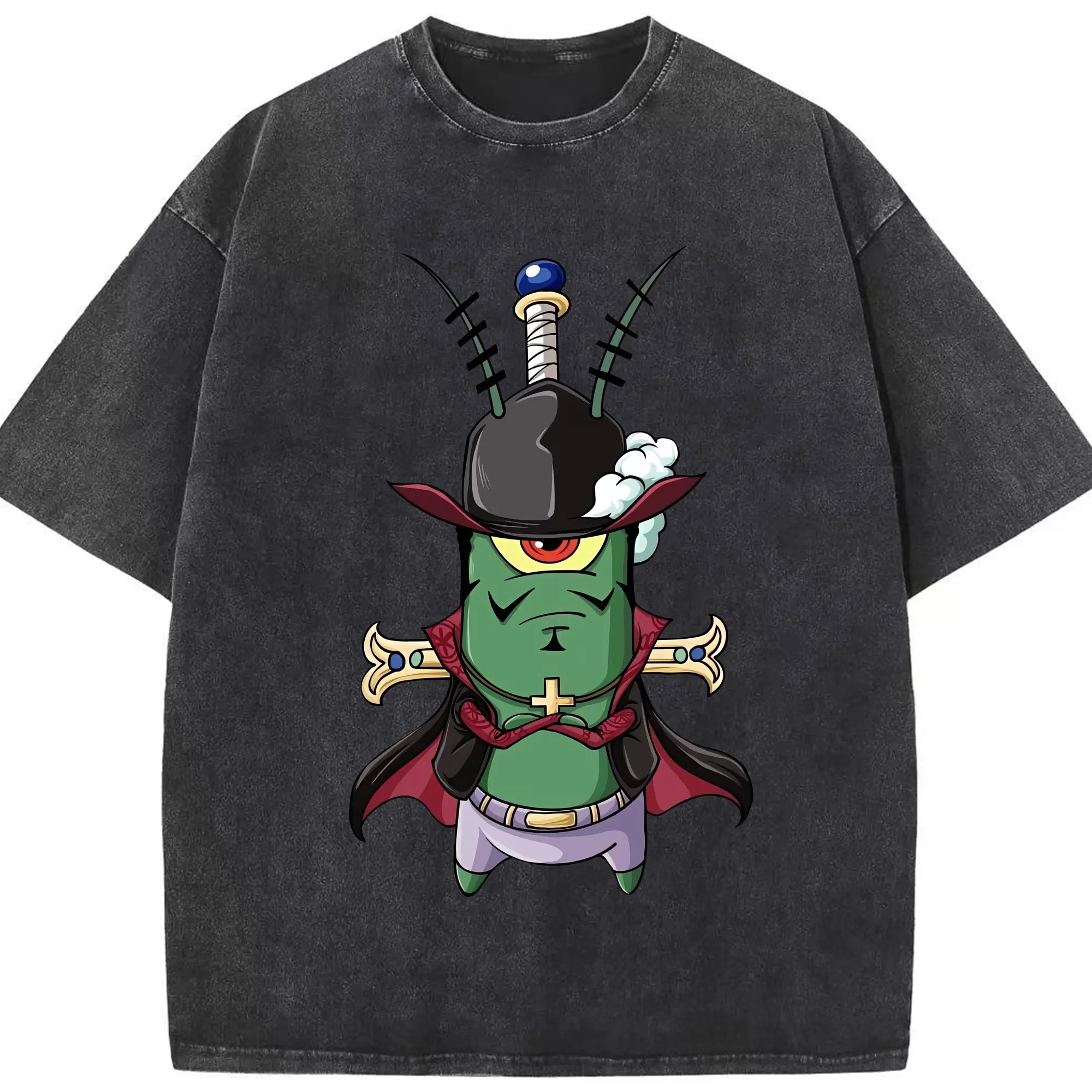 スポンジボブ グッズ プランクトン - 綿100％ ヴィンテージ風 半袖Tシャツ ・ フロントプリント ・ 柔らか肌触り ・ 通気性 快適 ・ スポーツ カジュアル 外出用