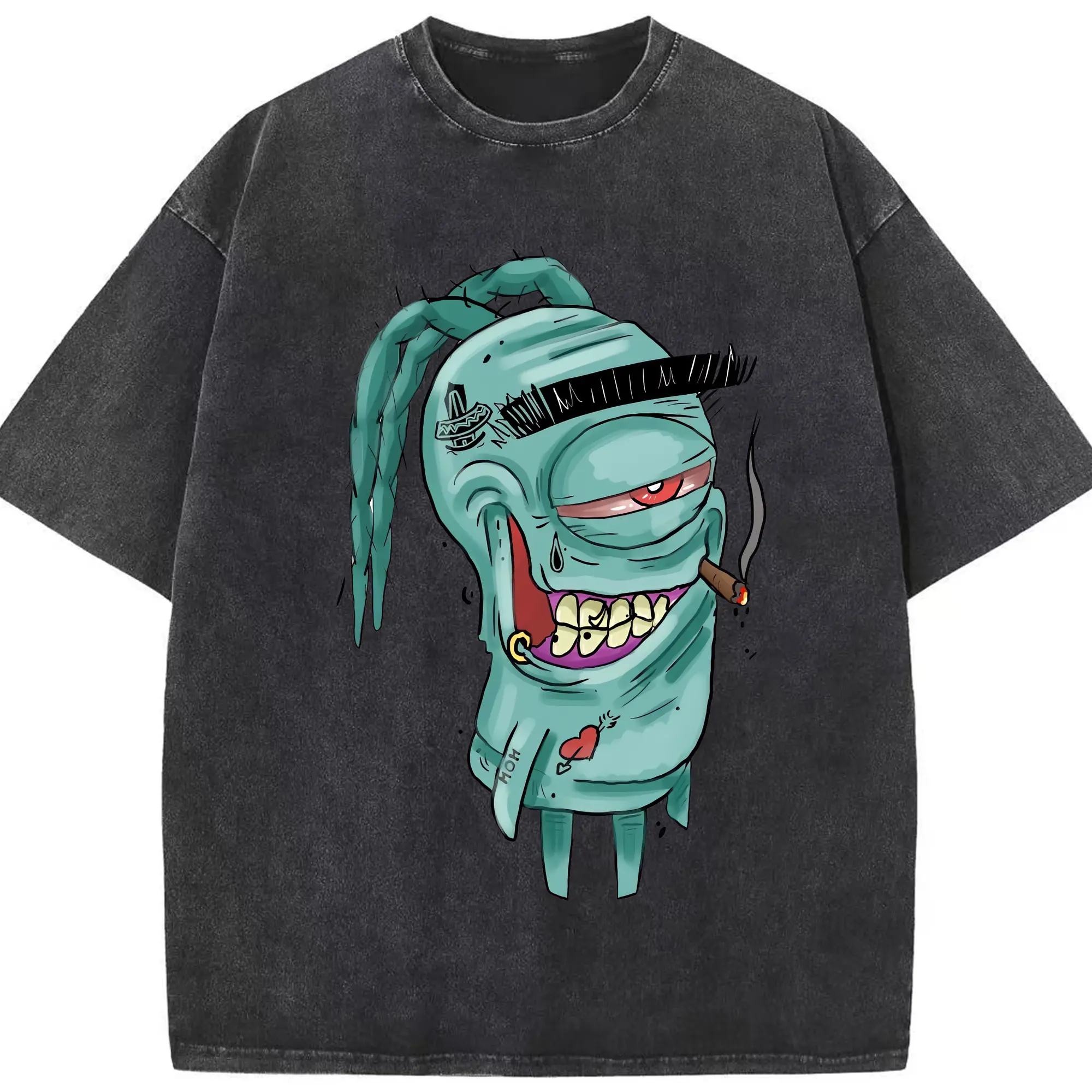 スポンジボブ グッズ プランクトン - 綿100％ ヴィンテージ風 半袖Tシャツ ・ フロントプリント ・ 柔らか肌触り ・ 通気性 快適 ・ スポーツ カジュアル 外出用