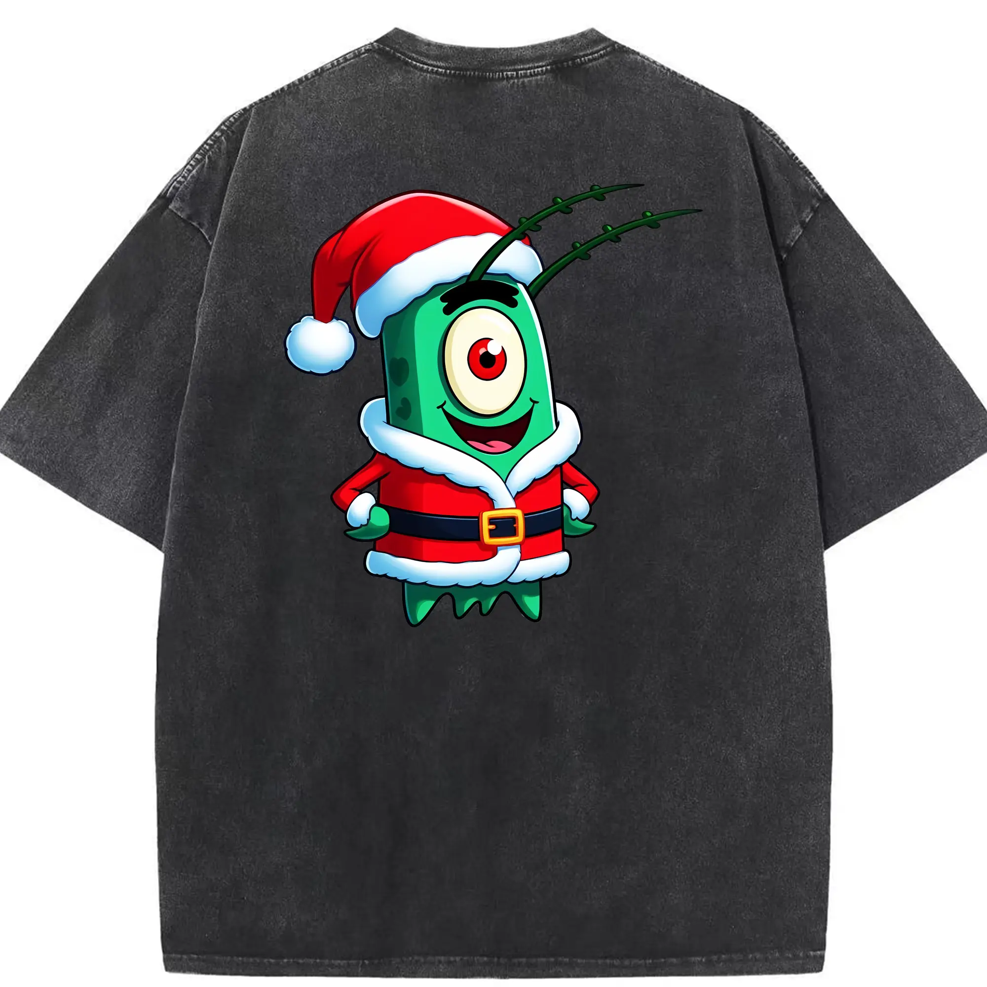 スポンジボブ グッズ プランクトン - 綿100％ ヴィンテージ風 半袖Tシャツ ・ 背面プリント ・ 柔らか肌触り ・ 通気性 快適 ・ スポーツ カジュアル 外出用