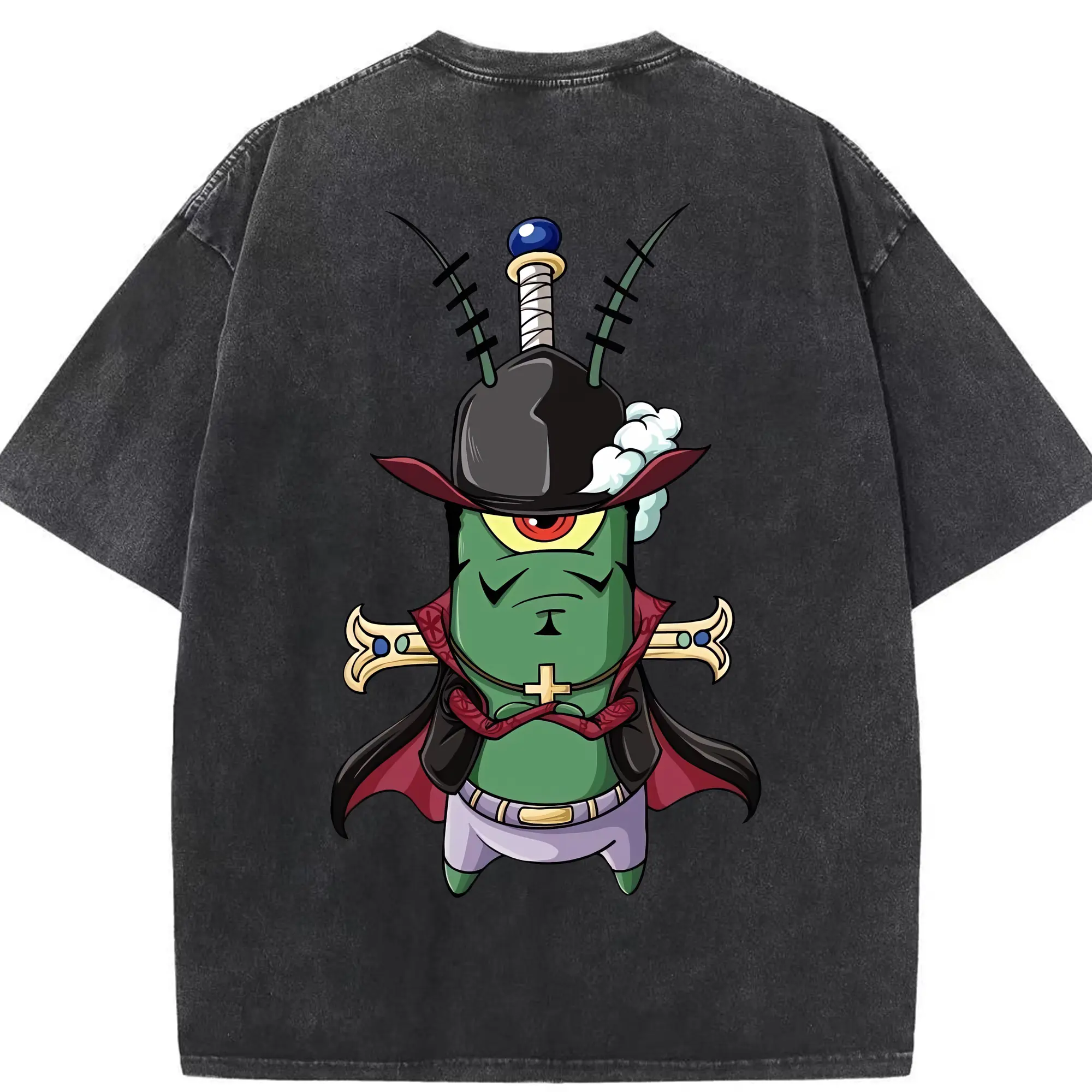 スポンジボブ グッズ プランクトン - 綿100％ ヴィンテージ風 半袖Tシャツ ・ 背面プリント ・ 柔らか肌触り ・ 通気性 快適 ・ スポーツ カジュアル 外出用