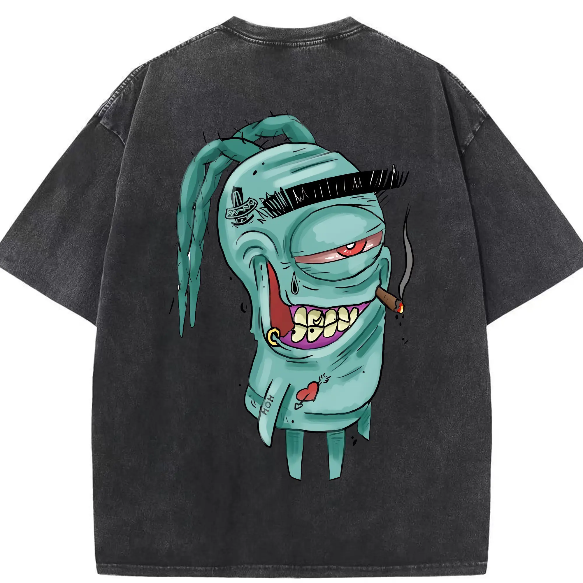 スポンジボブ グッズ プランクトン - 綿100％ ヴィンテージ風 半袖Tシャツ ・ 背面プリント ・ 柔らか肌触り ・ 通気性 快適 ・ スポーツ カジュアル 外出用