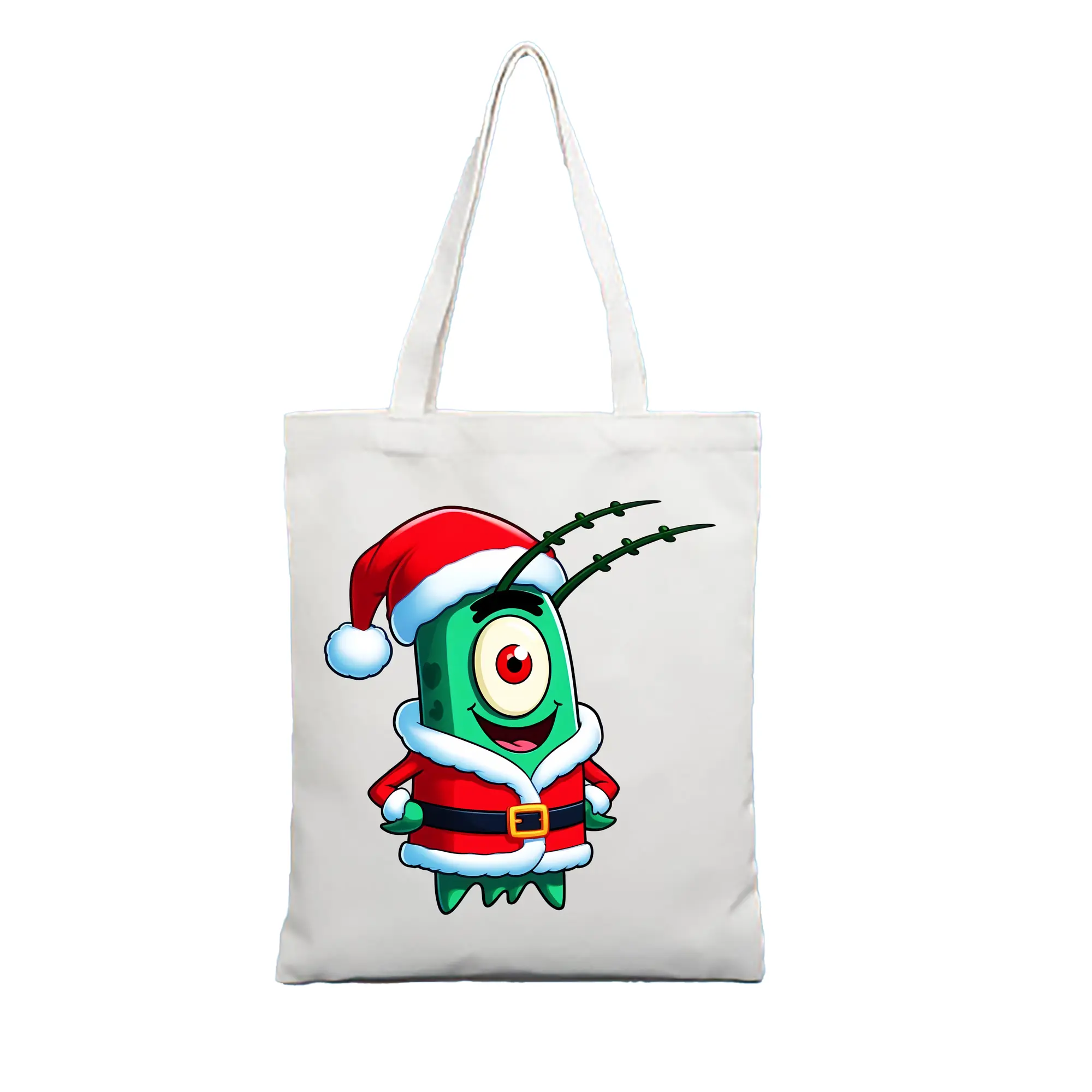 スポンジボブ グッズ プランクトン - 縦型キャンバス手提げバッグ（トートバッグ） ・ キャンバス素材 ・ ショッピング用 ・ 軽量 丈夫 お手入れ簡単