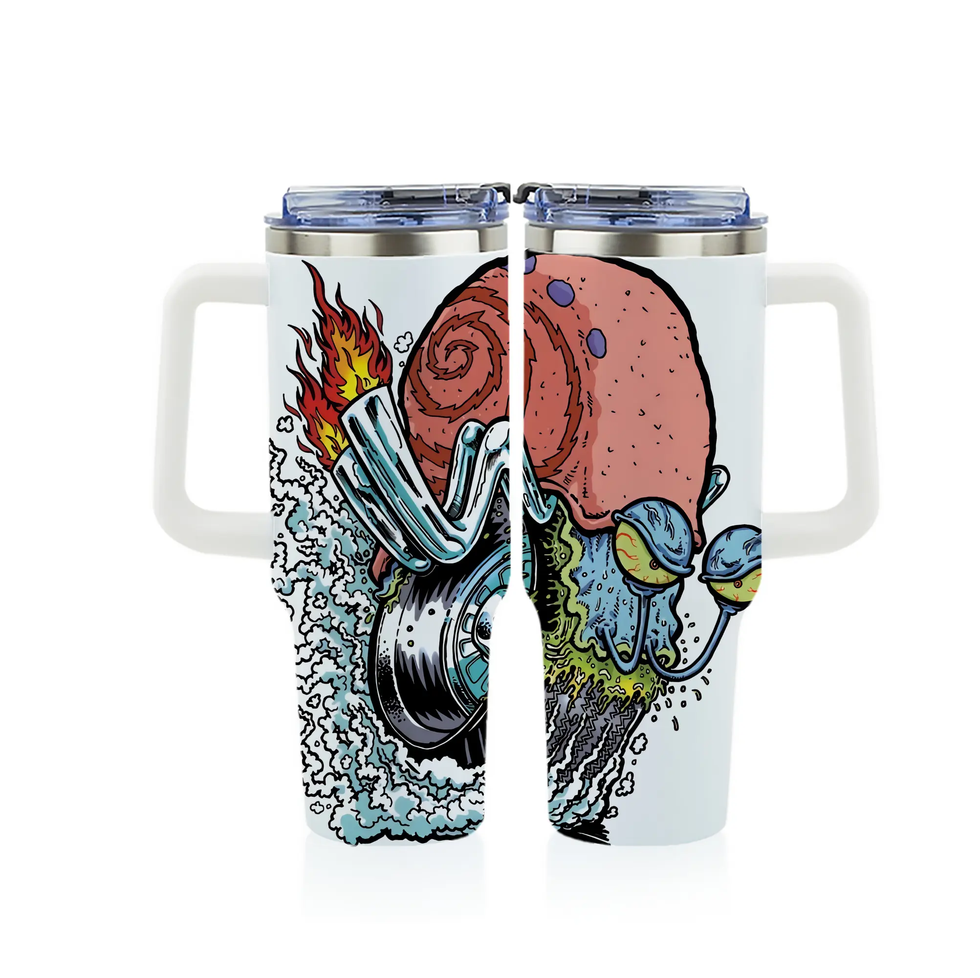 スポンジボブ グッズ カタツムリさん - 1200mL フルプリント車用タンブラー ・ 304ステンレス 内側 ・ 201ステンレス 外側 ・ 保温 保冷 ・ 通勤 ドライブ アウトドア用