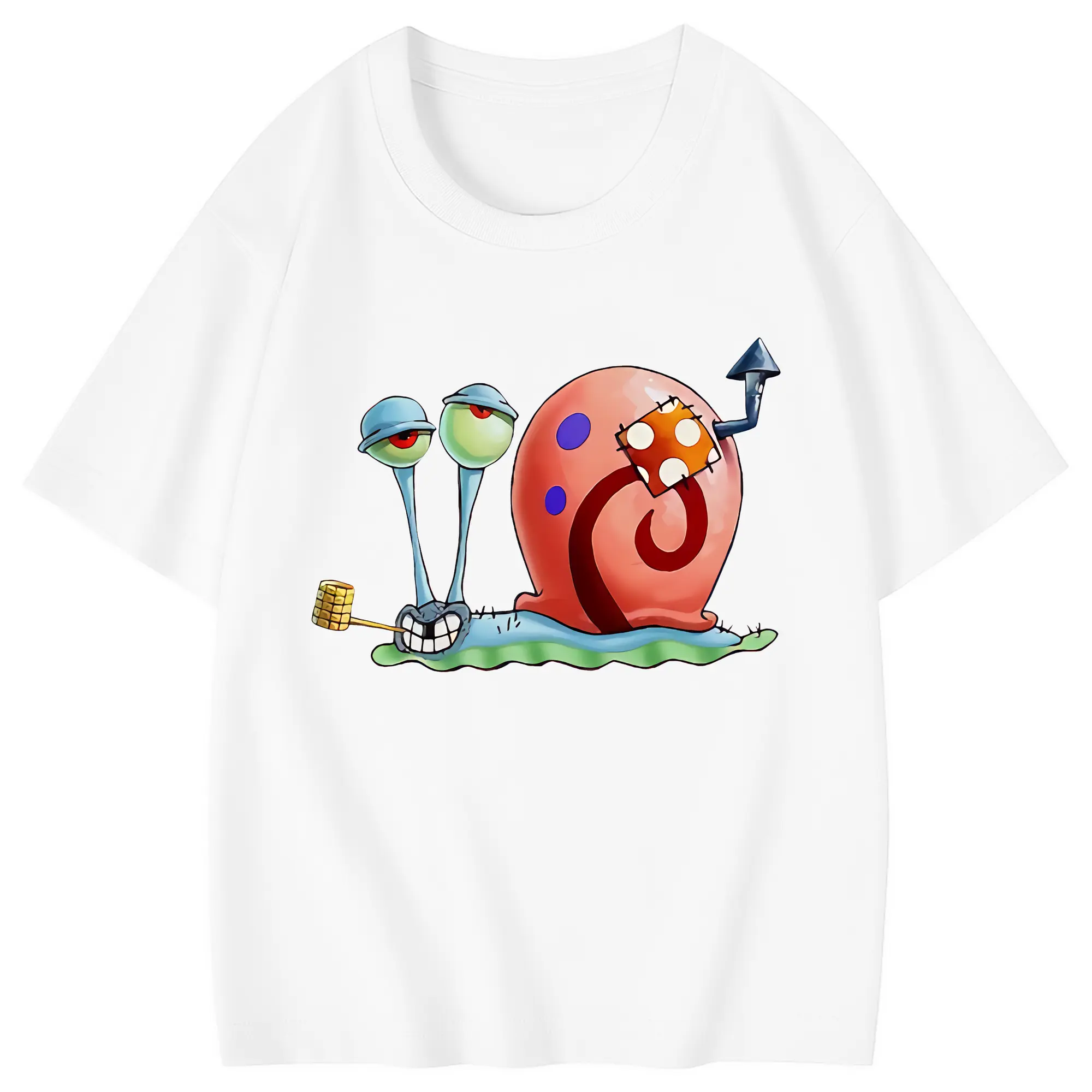 スポンジボブ グッズ カタツムリさん - 綿100％ キッズTシャツ ・ フロントプリント ・ 快適 通気性 ・ スポーツ カジュアル 散歩用