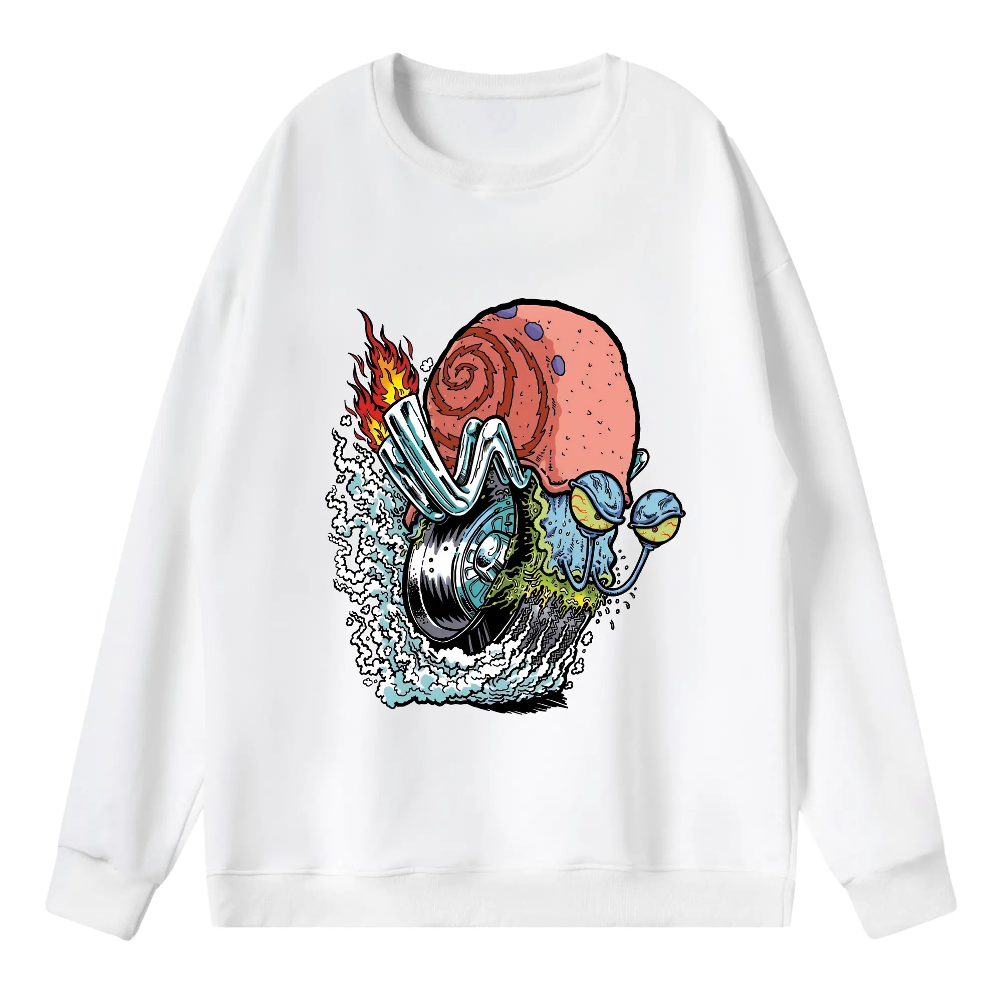 スポンジボブ グッズ カタツムリさん - 薄手 クルーネック スウェット 裏毛260g · ポリエステル 春秋向け カジュアル 男女兼用 · トレーナー デイリー スポーツ 散歩に最適