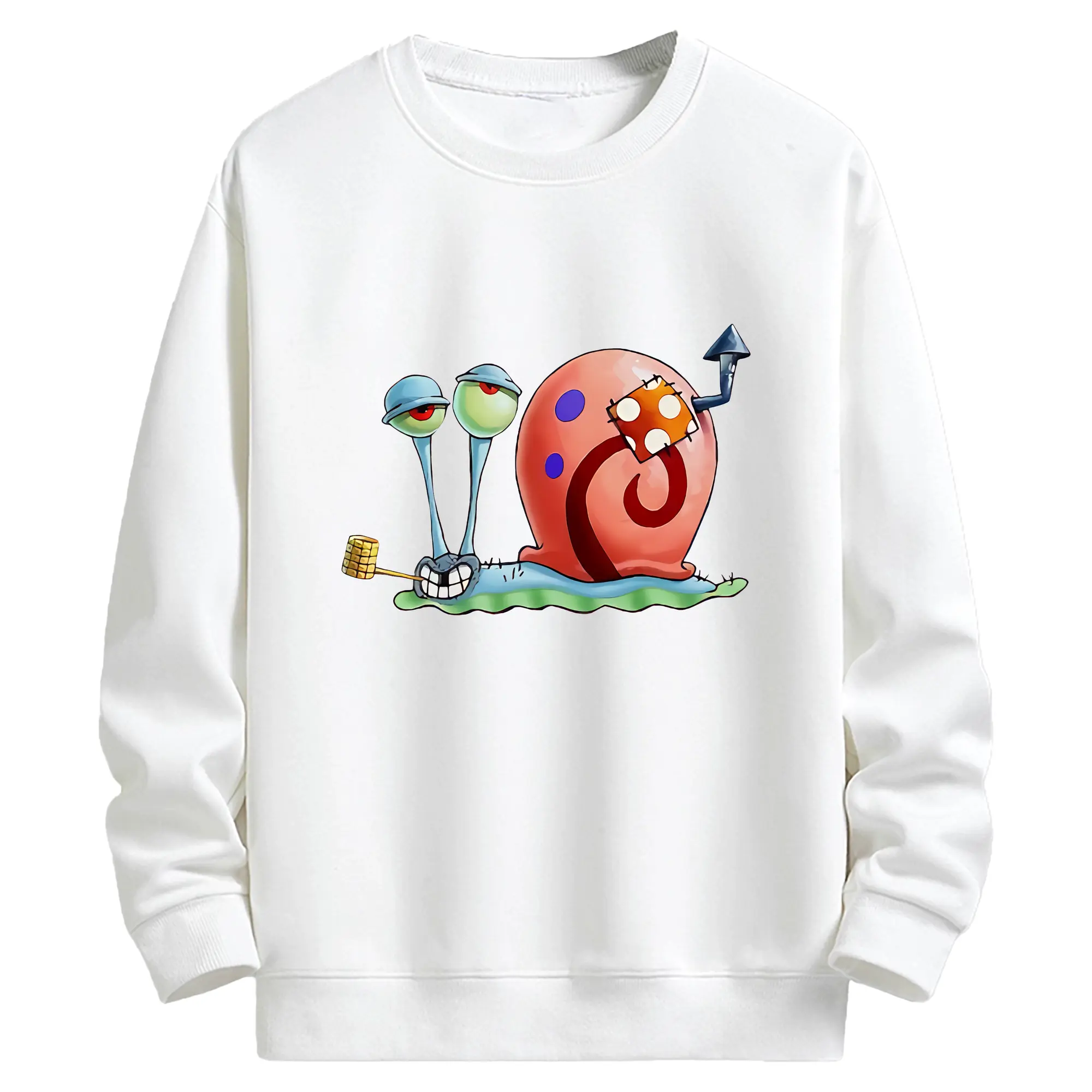 スポンジボブ グッズ カタツムリさん - キッズ クルーネックスウェットシャツ ・ フロントプリント ・ 綿80％ ポリエステル20％ ・ 快適 通学 スポーツ 日常使い お散歩用
