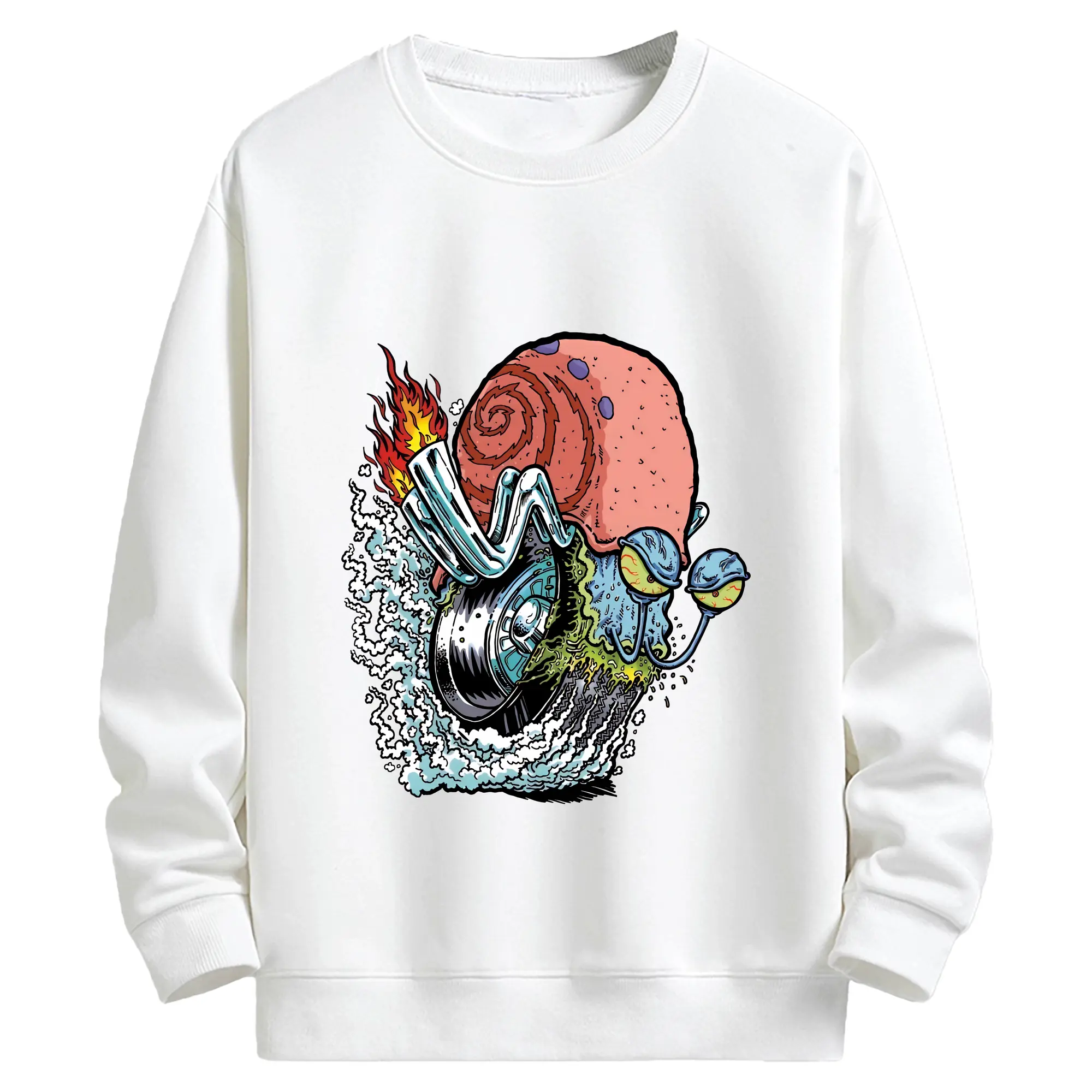 スポンジボブ グッズ カタツムリさん - キッズ クルーネックスウェットシャツ ・ フロントプリント ・ 綿80％ ポリエステル20％ ・ 快適 通学 スポーツ 日常使い お散歩用