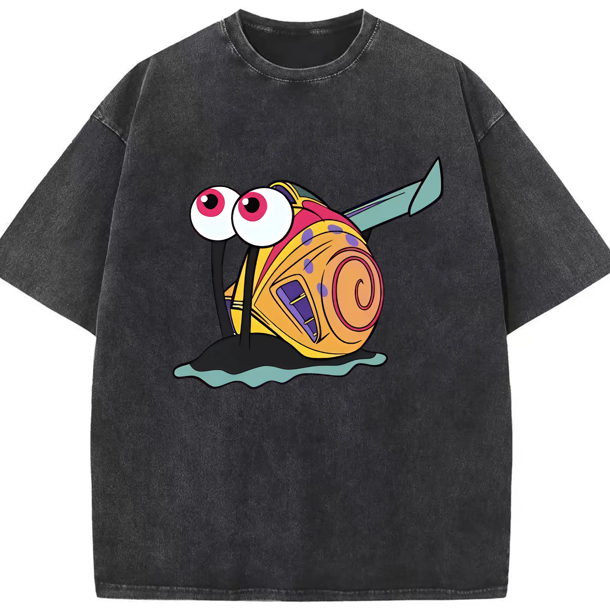 スポンジボブ グッズ カタツムリさん - 綿100％ ヴィンテージ風 半袖Tシャツ ・ フロントプリント ・ 柔らか肌触り ・ 通気性 快適 ・ スポーツ カジュアル 外出用