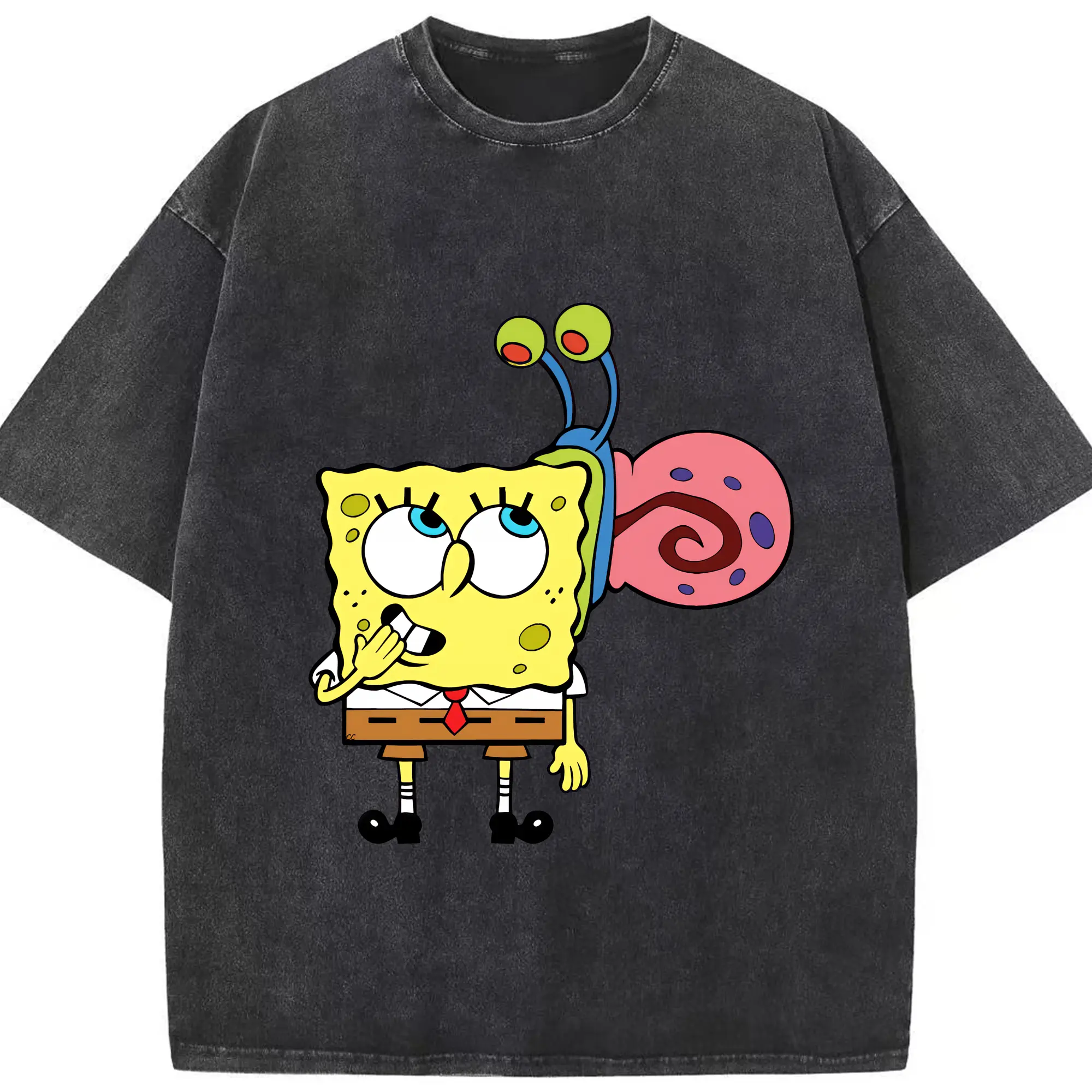 スポンジボブ グッズ カタツムリさん - 綿100％ ヴィンテージ風 半袖Tシャツ ・ フロントプリント ・ 柔らか肌触り ・ 通気性 快適 ・ スポーツ カジュアル 外出用