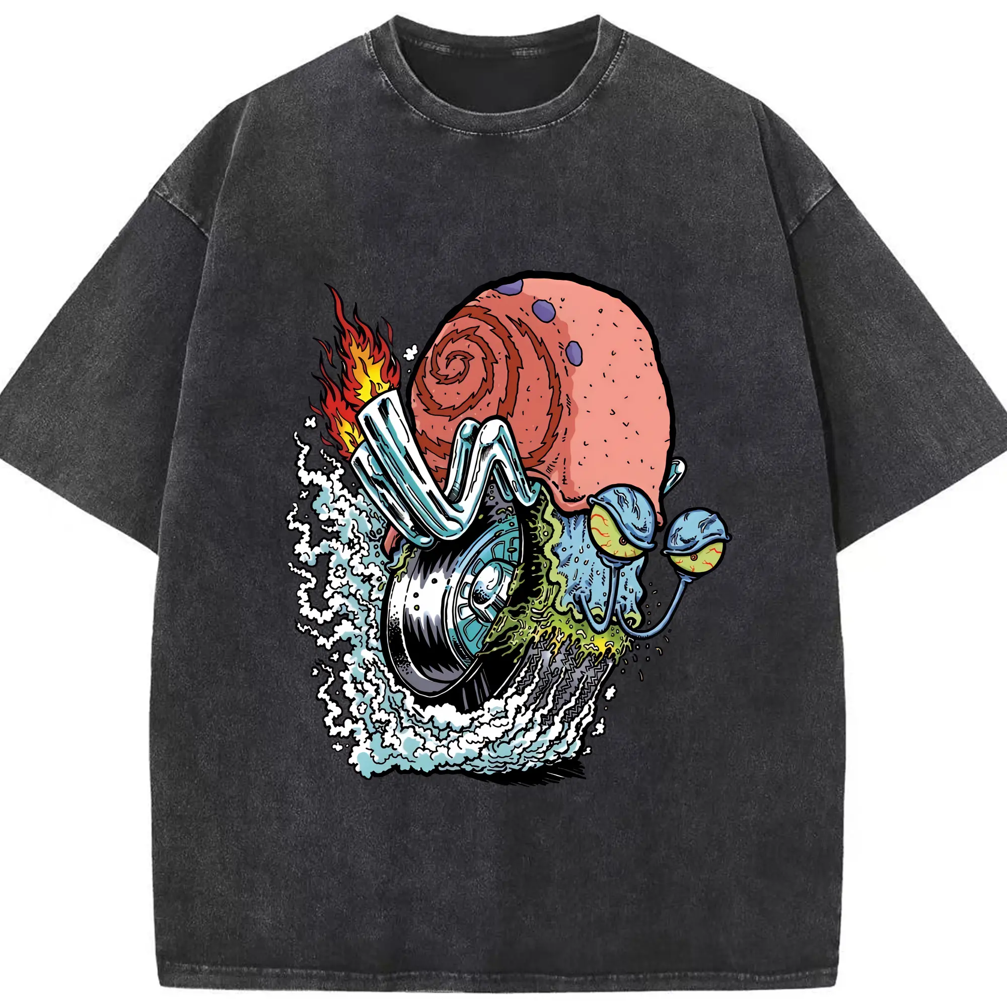 スポンジボブ グッズ カタツムリさん - 綿100％ ヴィンテージ風 半袖Tシャツ ・ フロントプリント ・ 柔らか肌触り ・ 通気性 快適 ・ スポーツ カジュアル 外出用