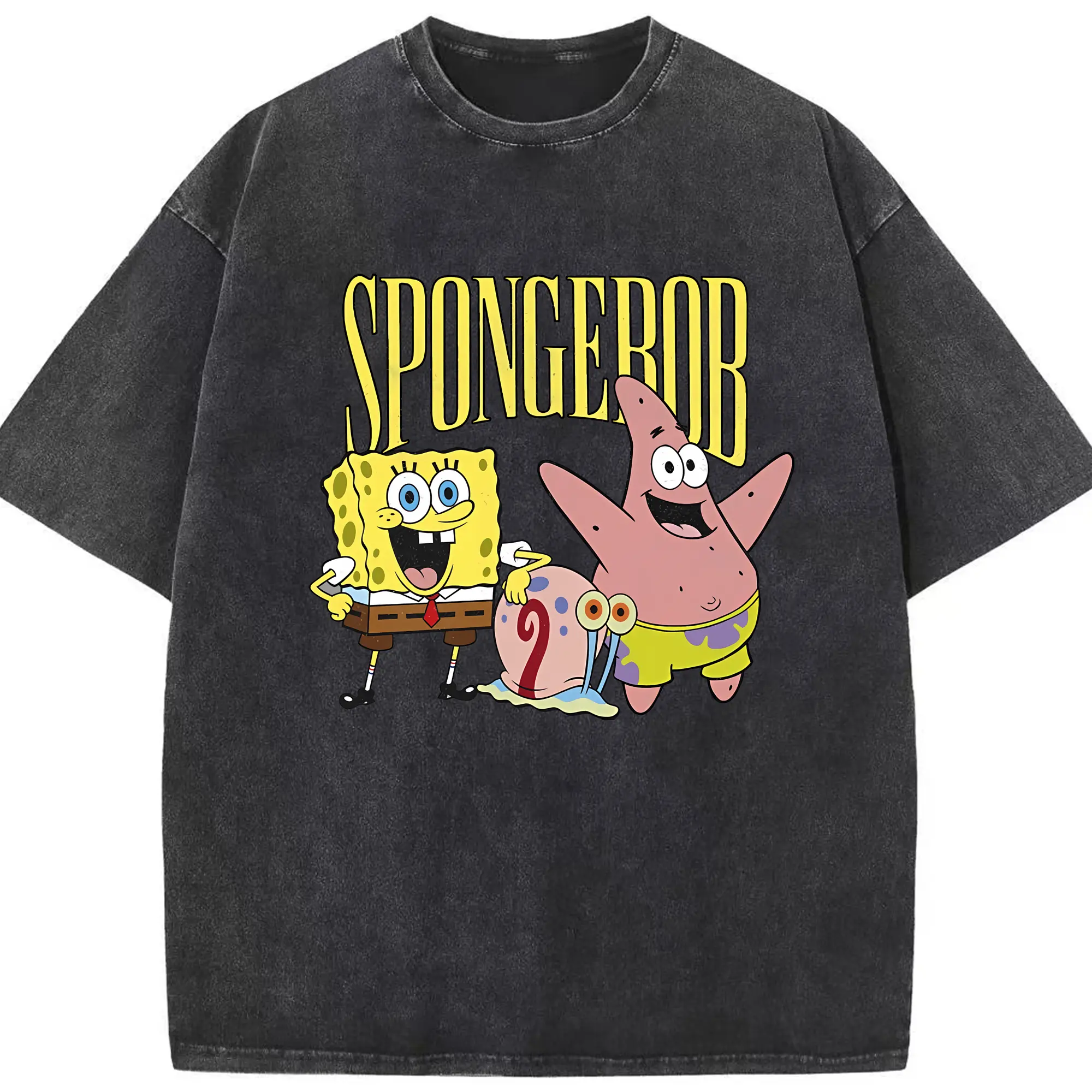 スポンジボブ グッズ カタツムリさん - 綿100％ ヴィンテージ風 半袖Tシャツ ・ フロントプリント ・ 柔らか肌触り ・ 通気性 快適 ・ スポーツ カジュアル 外出用