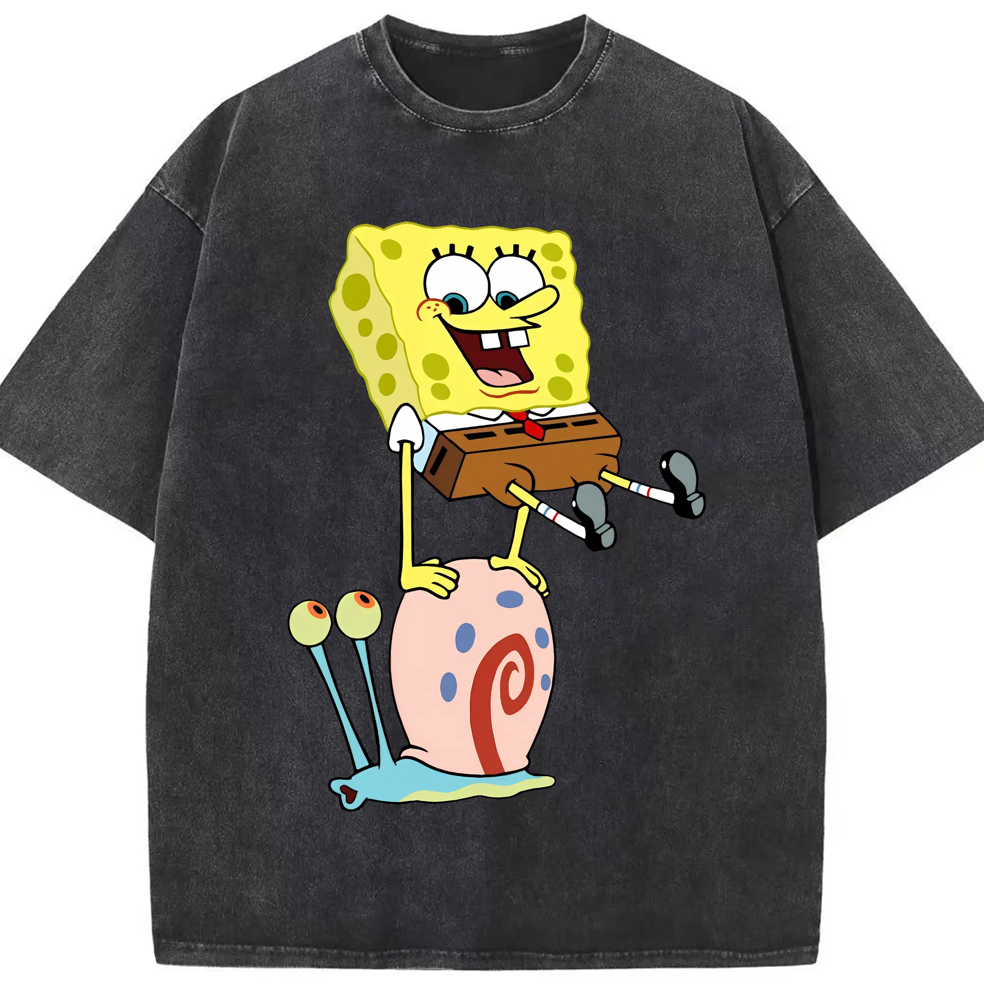 スポンジボブ グッズ カタツムリさん - 綿100％ ヴィンテージ風 半袖Tシャツ ・ フロントプリント ・ 柔らか肌触り ・ 通気性 快適 ・ スポーツ カジュアル 外出用