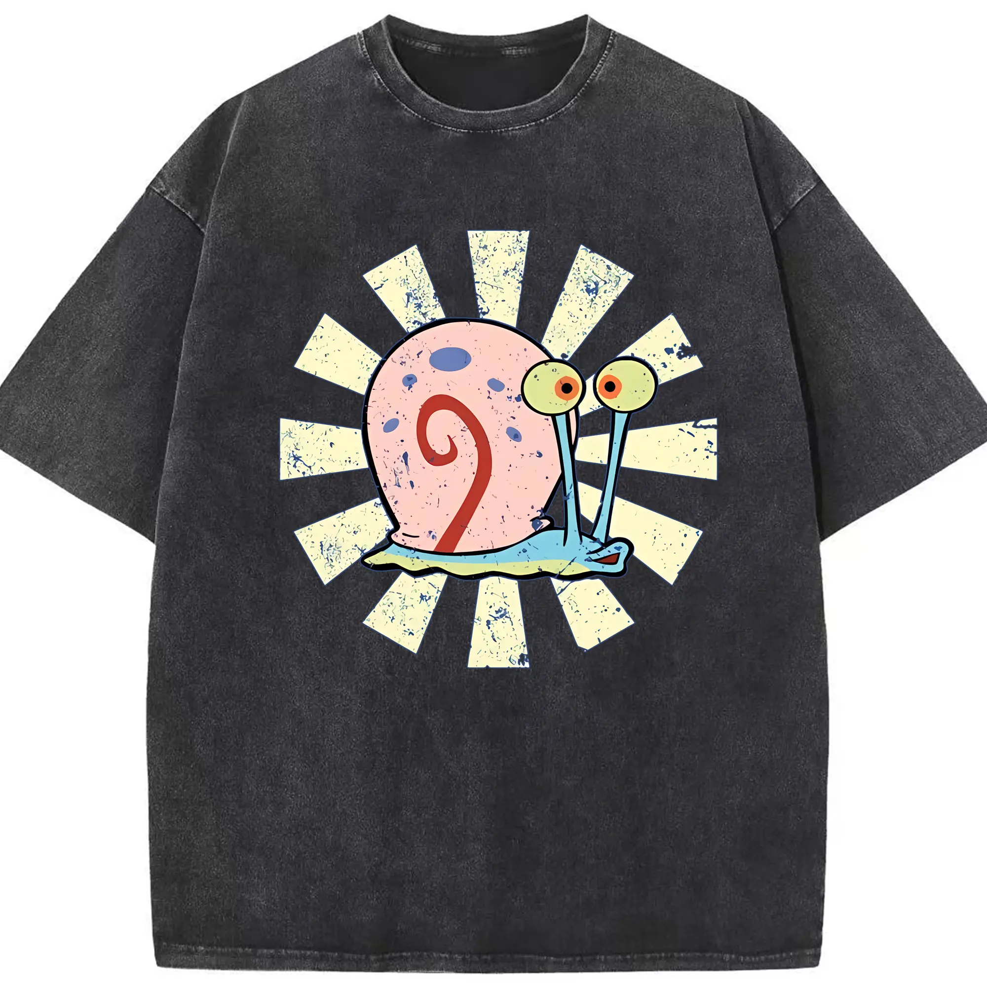 スポンジボブ グッズ カタツムリさん - 綿100％ ヴィンテージ風 半袖Tシャツ ・ フロントプリント ・ 柔らか肌触り ・ 通気性 快適 ・ スポーツ カジュアル 外出用