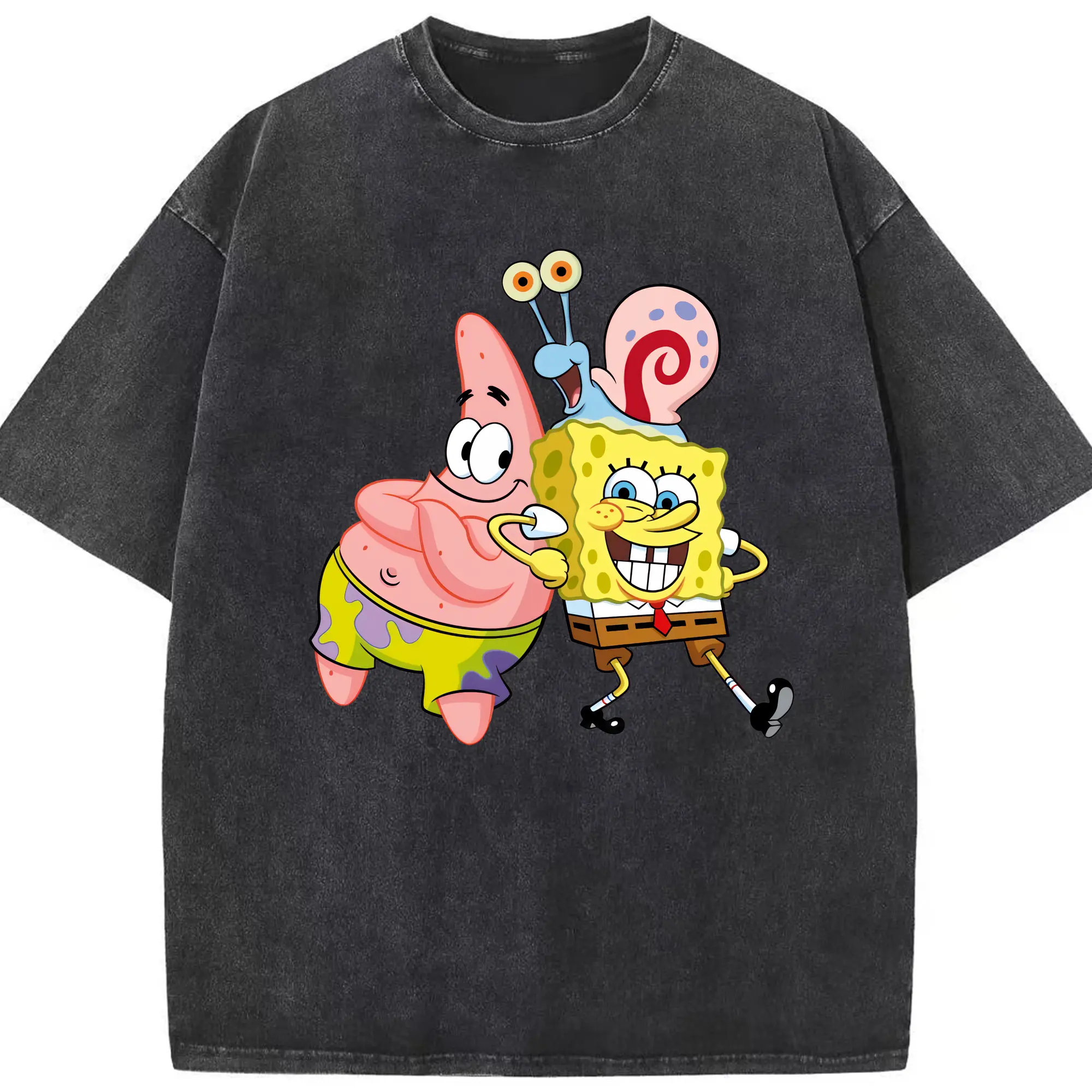 スポンジボブ グッズ カタツムリさん - 綿100％ ヴィンテージ風 半袖Tシャツ ・ フロントプリント ・ 柔らか肌触り ・ 通気性 快適 ・ スポーツ カジュアル 外出用