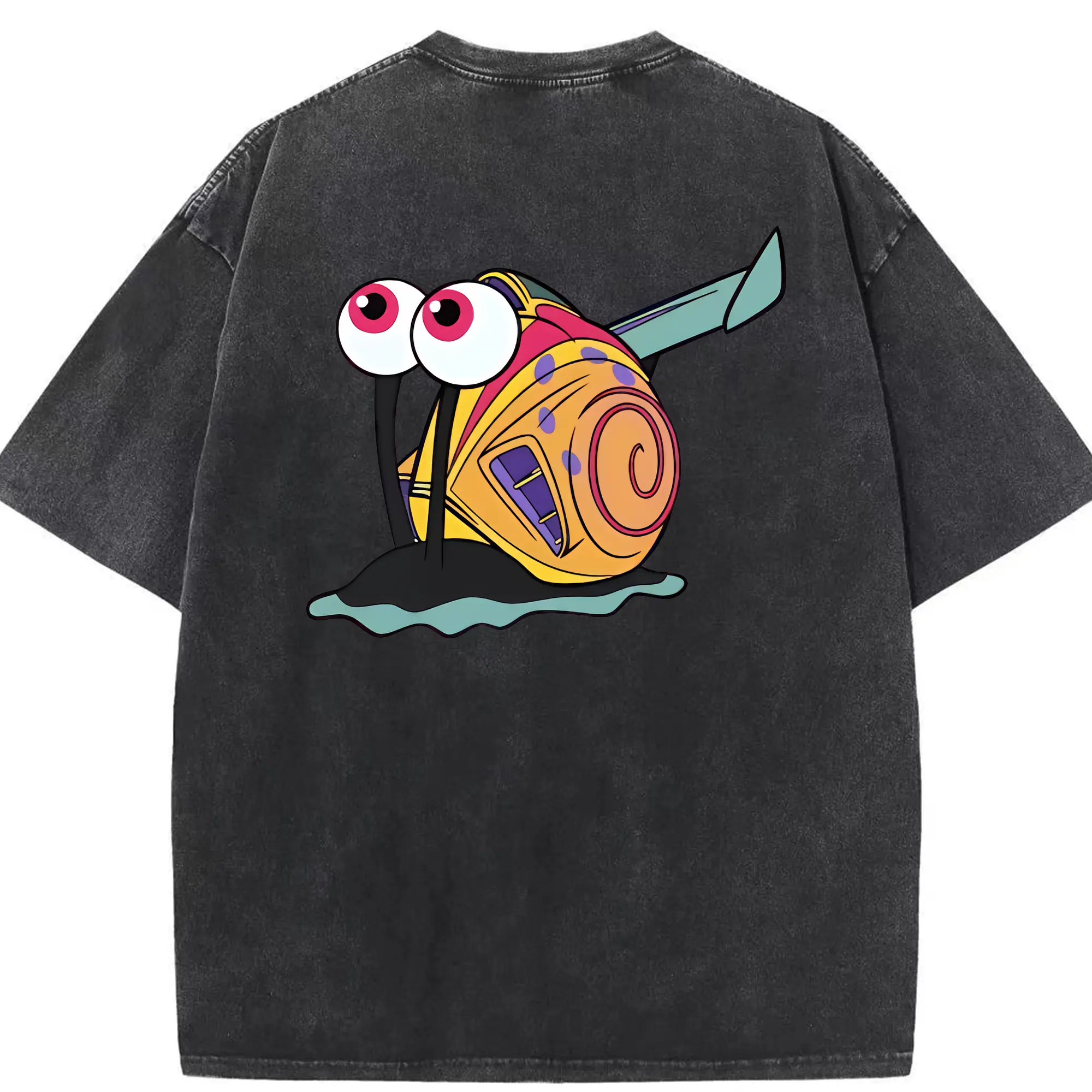 スポンジボブ グッズ カタツムリさん - 綿100％ ヴィンテージ風 半袖Tシャツ ・ 背面プリント ・ 柔らか肌触り ・ 通気性 快適 ・ スポーツ カジュアル 外出用