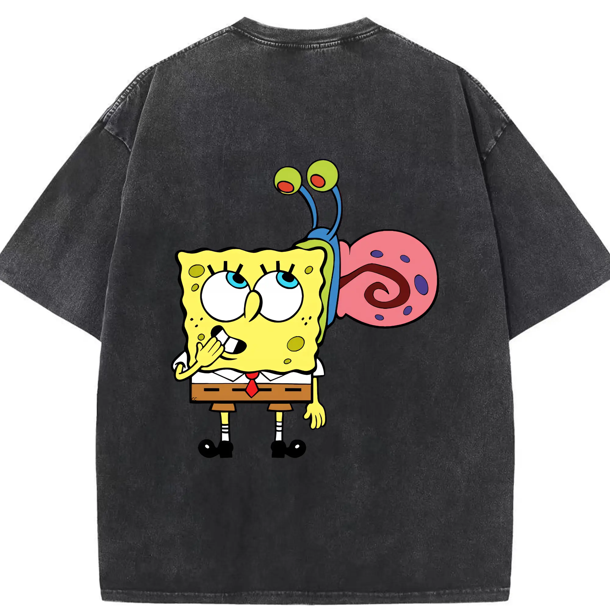 スポンジボブ グッズ カタツムリさん - 綿100％ ヴィンテージ風 半袖Tシャツ ・ 背面プリント ・ 柔らか肌触り ・ 通気性 快適 ・ スポーツ カジュアル 外出用