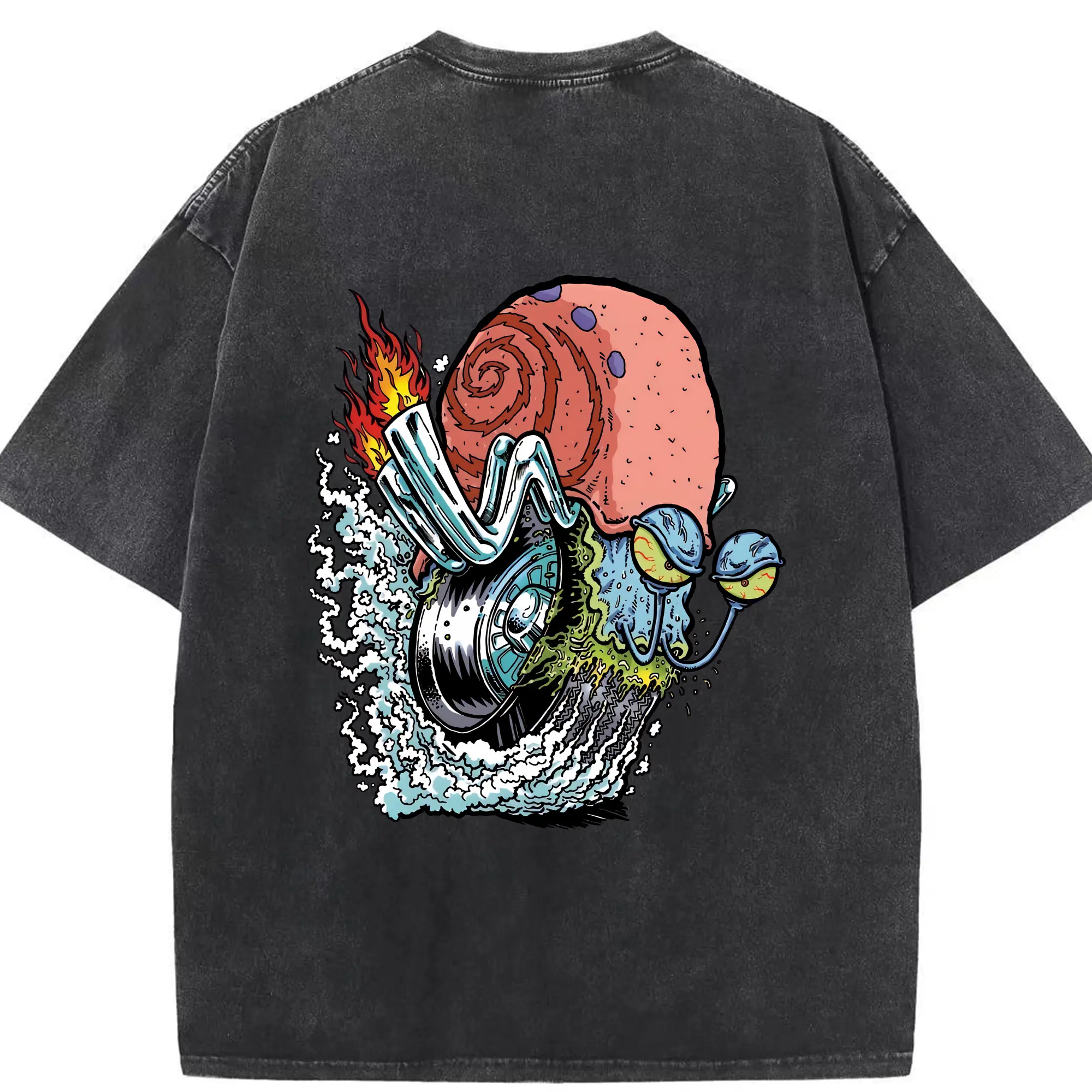 スポンジボブ グッズ カタツムリさん - 綿100％ ヴィンテージ風 半袖Tシャツ ・ 背面プリント ・ 柔らか肌触り ・ 通気性 快適 ・ スポーツ カジュアル 外出用