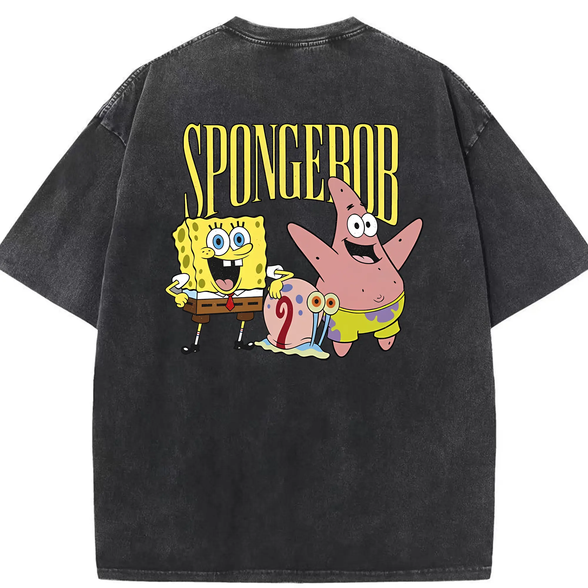 スポンジボブ グッズ カタツムリさん - 綿100％ ヴィンテージ風 半袖Tシャツ ・ 背面プリント ・ 柔らか肌触り ・ 通気性 快適 ・ スポーツ カジュアル 外出用