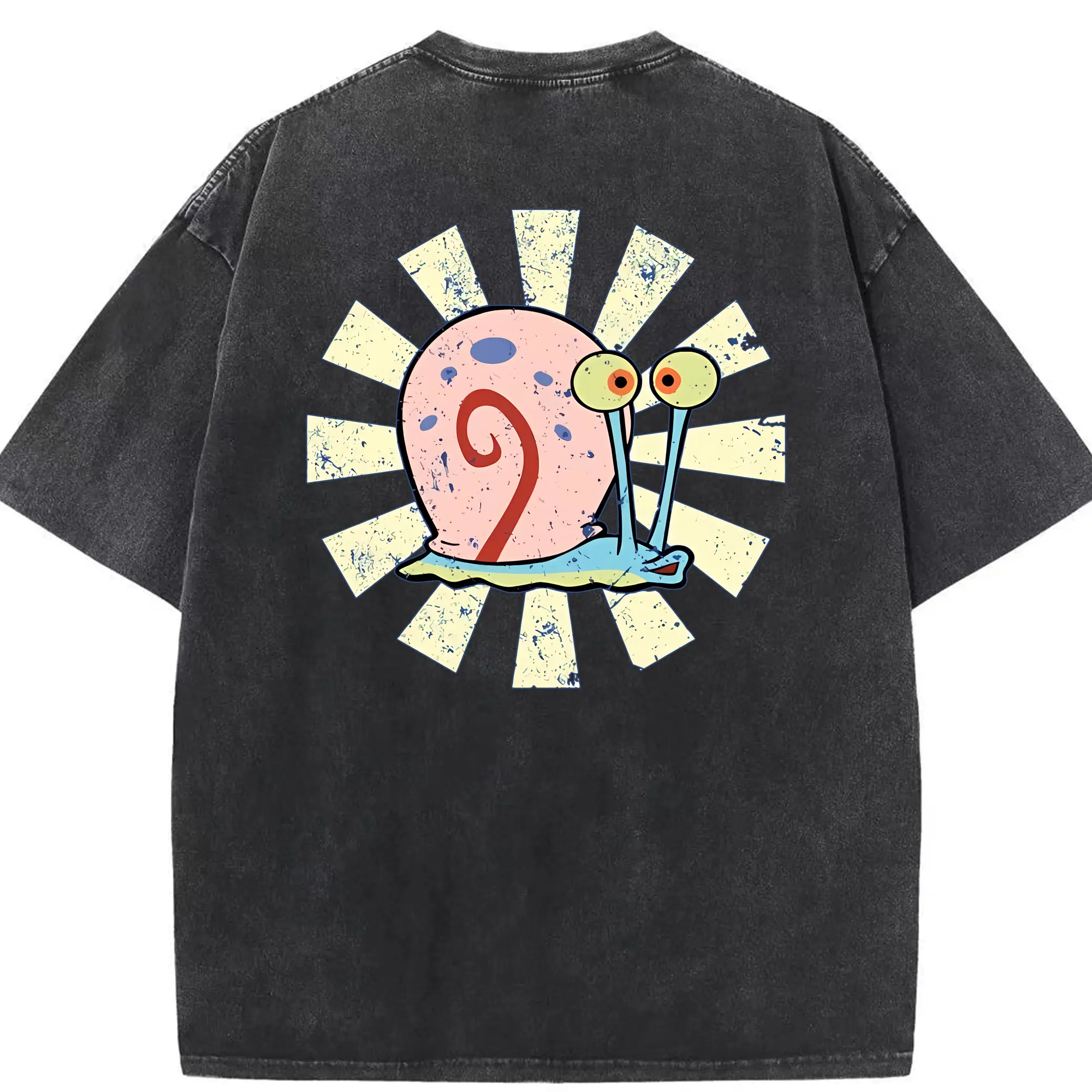 スポンジボブ グッズ カタツムリさん - 綿100％ ヴィンテージ風 半袖Tシャツ ・ 背面プリント ・ 柔らか肌触り ・ 通気性 快適 ・ スポーツ カジュアル 外出用