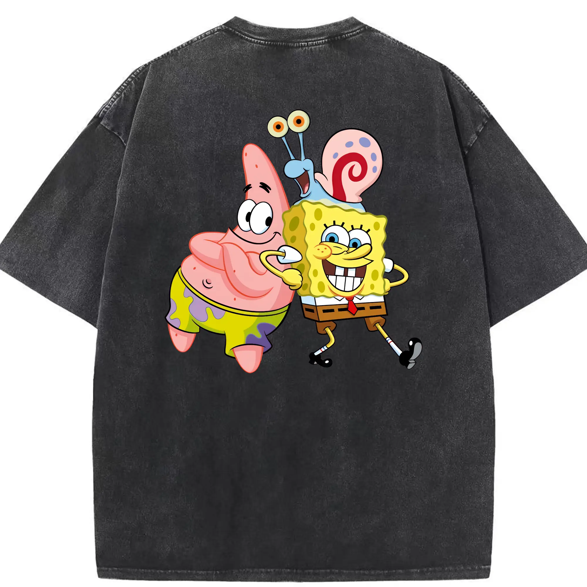 スポンジボブ グッズ カタツムリさん - 綿100％ ヴィンテージ風 半袖Tシャツ ・ 背面プリント ・ 柔らか肌触り ・ 通気性 快適 ・ スポーツ カジュアル 外出用