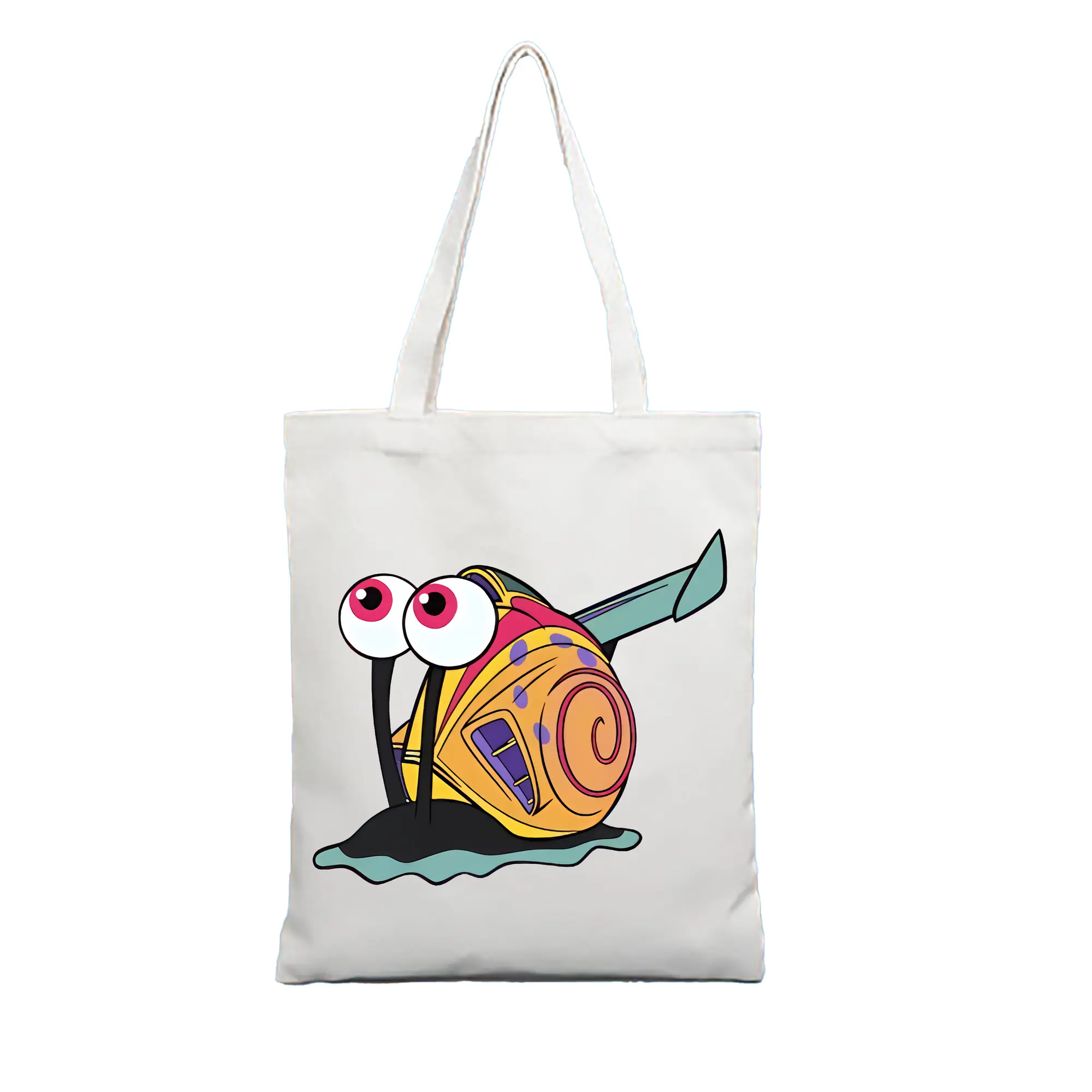 スポンジボブ グッズ カタツムリさん - 縦型キャンバス手提げバッグ（トートバッグ） ・ キャンバス素材 ・ ショッピング用 ・ 軽量 丈夫 お手入れ簡単