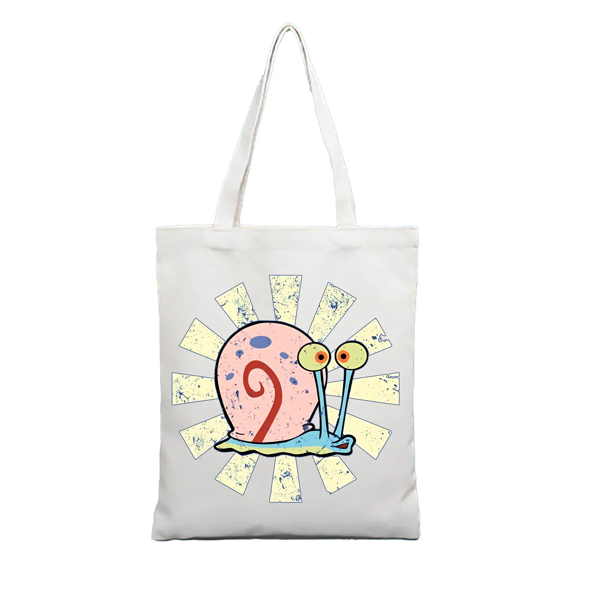 スポンジボブ グッズ カタツムリさん - 縦型キャンバス手提げバッグ（トートバッグ） ・ キャンバス素材 ・ ショッピング用 ・ 軽量 丈夫 お手入れ簡単