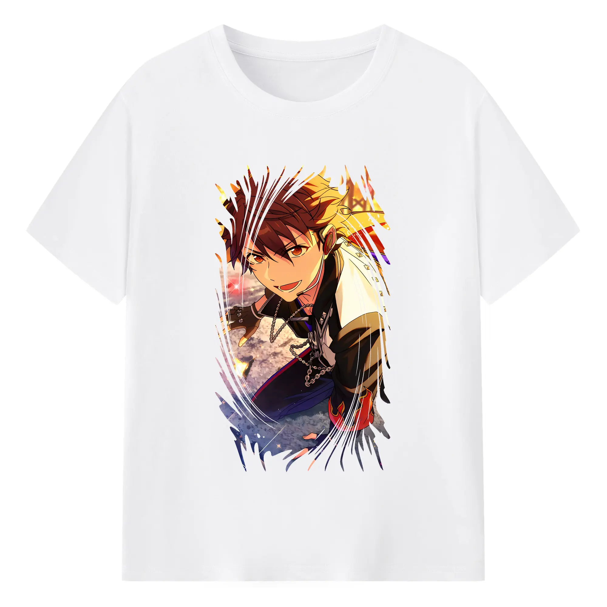 あんさん ぶる グッズ 流星隊 守沢千秋 - 綿100％ 半袖Tシャツ ・ フロントプリント ・ 快適 通気性 ・ 日常使い 散歩 スポーツ用