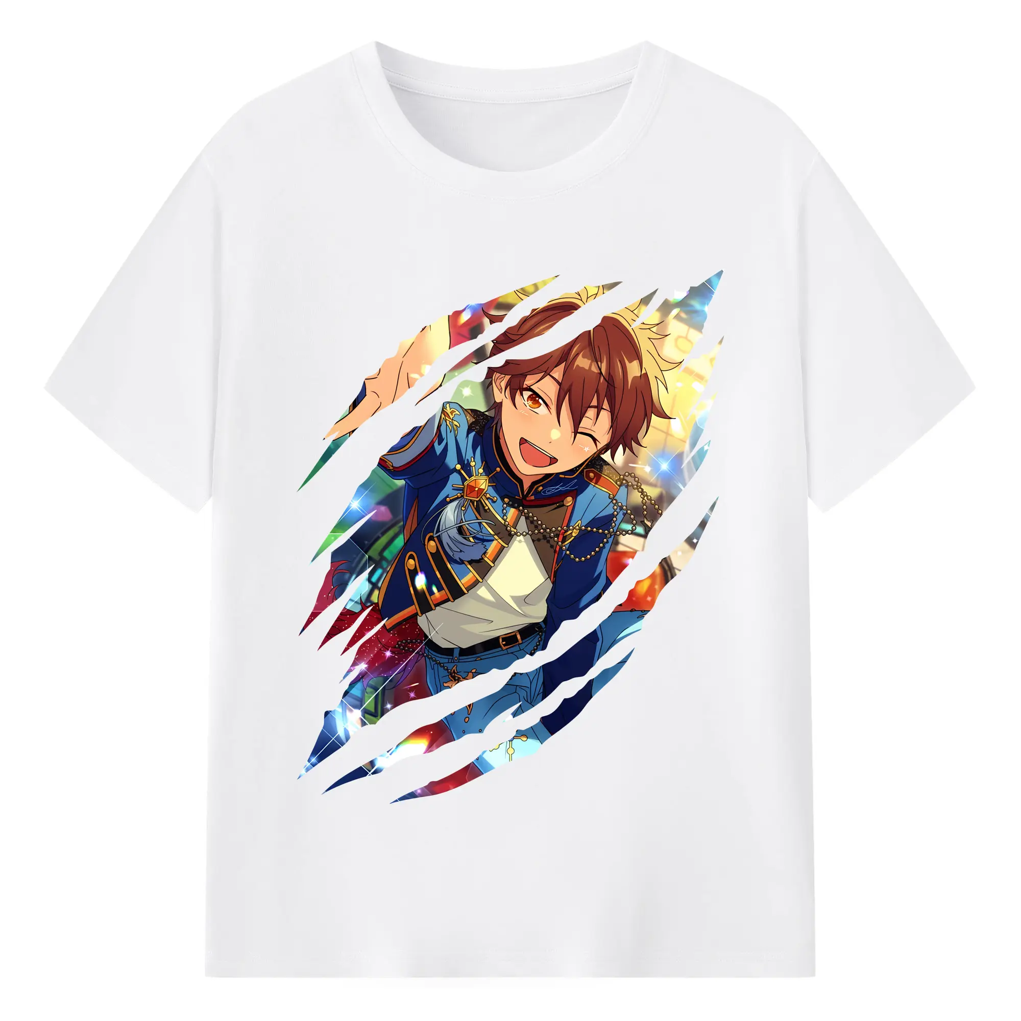 あんさん ぶる グッズ 流星隊 守沢千秋 - 綿100％ 半袖Tシャツ ・ フロントプリント ・ 快適 通気性 ・ 日常使い 散歩 スポーツ用