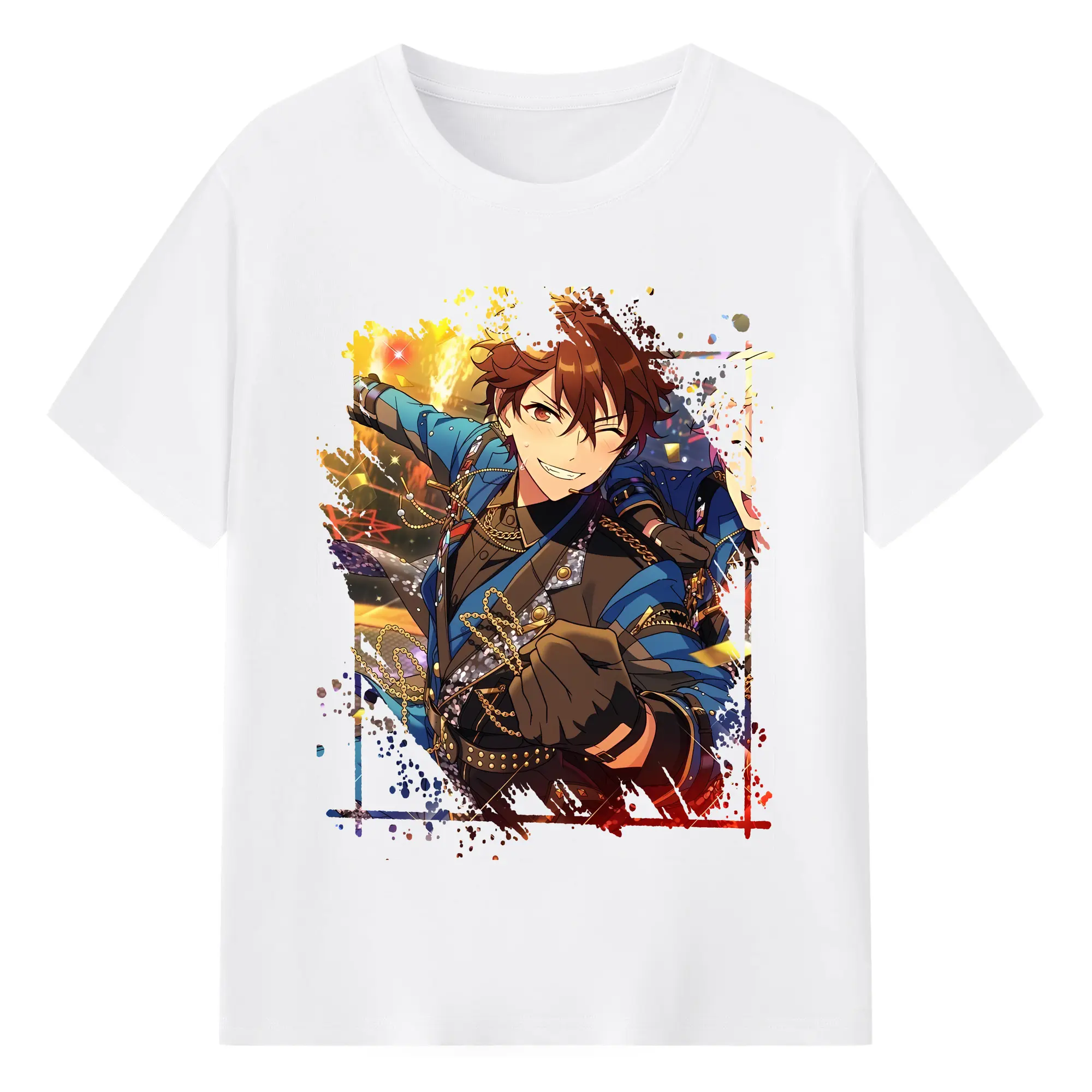 あんさん ぶる グッズ 流星隊 守沢千秋 - 綿100％ 半袖Tシャツ ・ フロントプリント ・ 快適 通気性 ・ 日常使い 散歩 スポーツ用